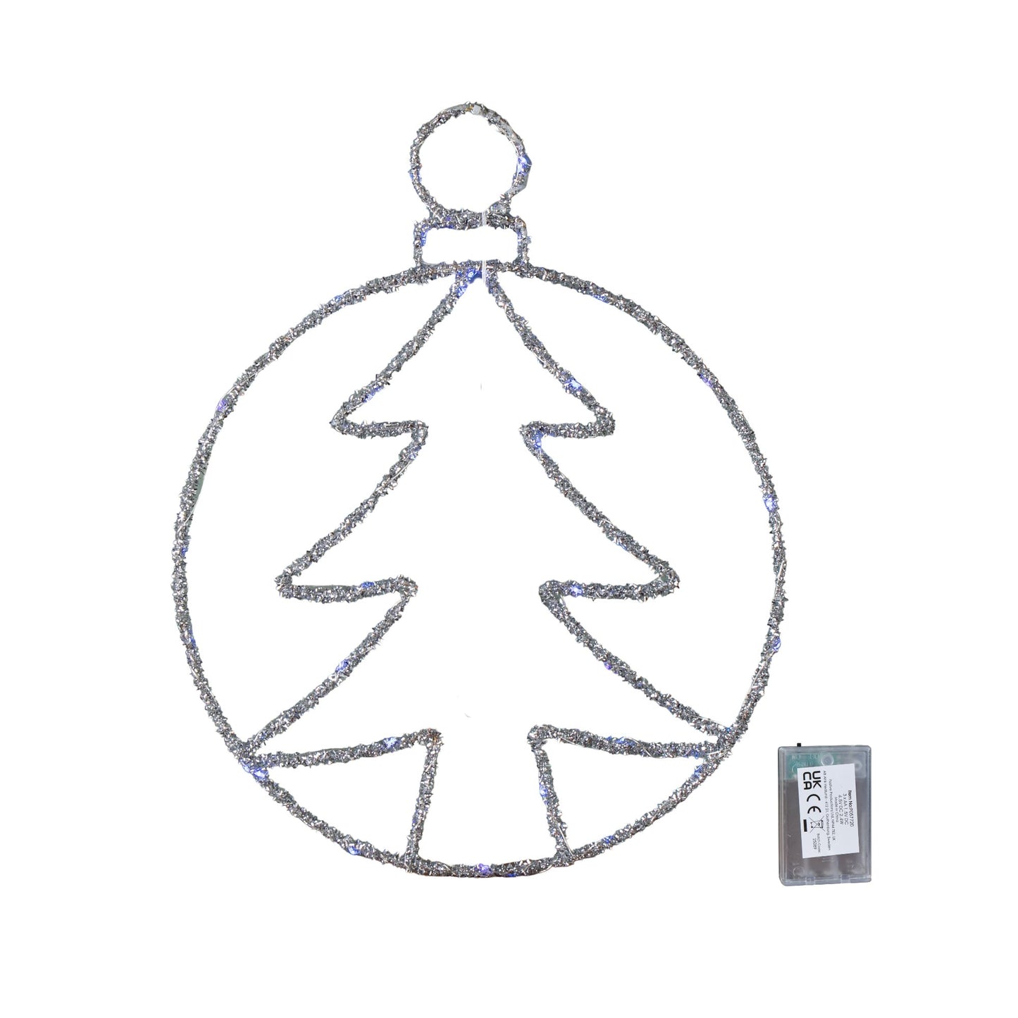 49cm Battery Powered Light up Christmas Silver Tree Ball with Twinkling Blue LEDs