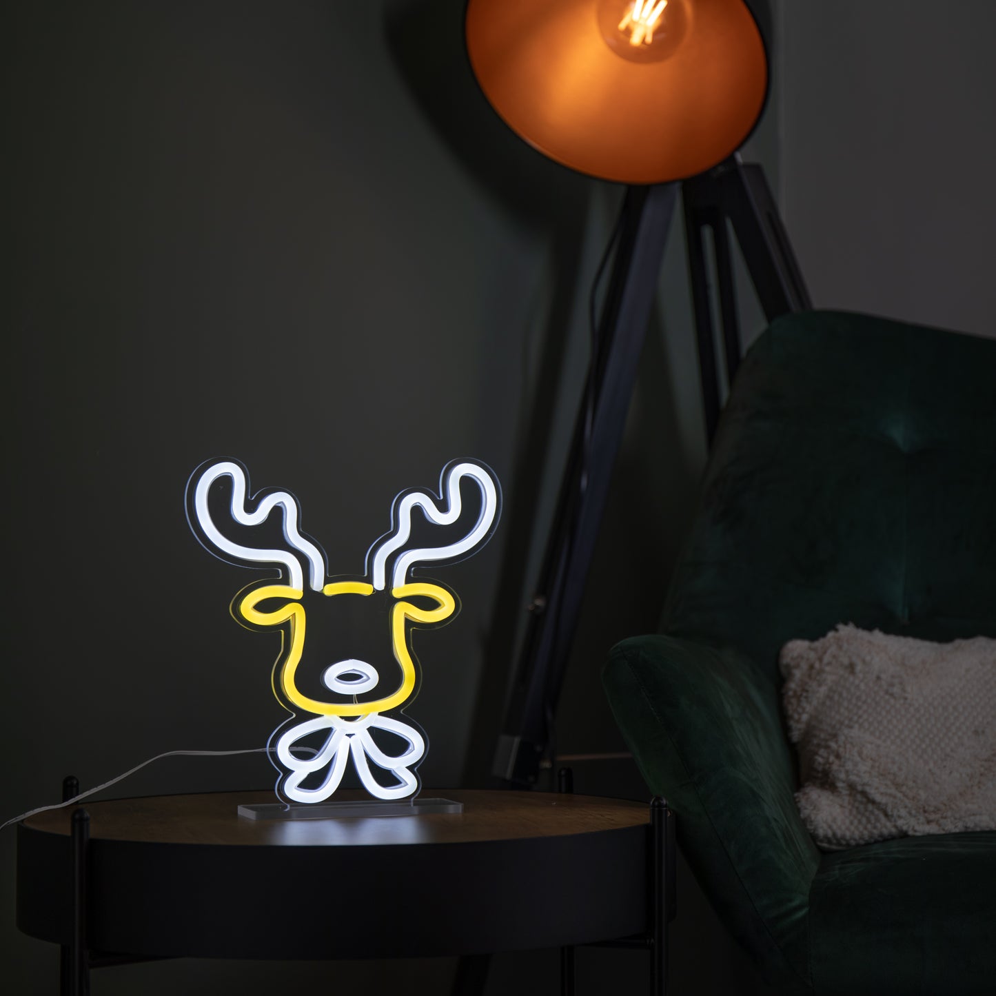 25cm Light up Christmas Reindeer Face Table Top Neon Sign