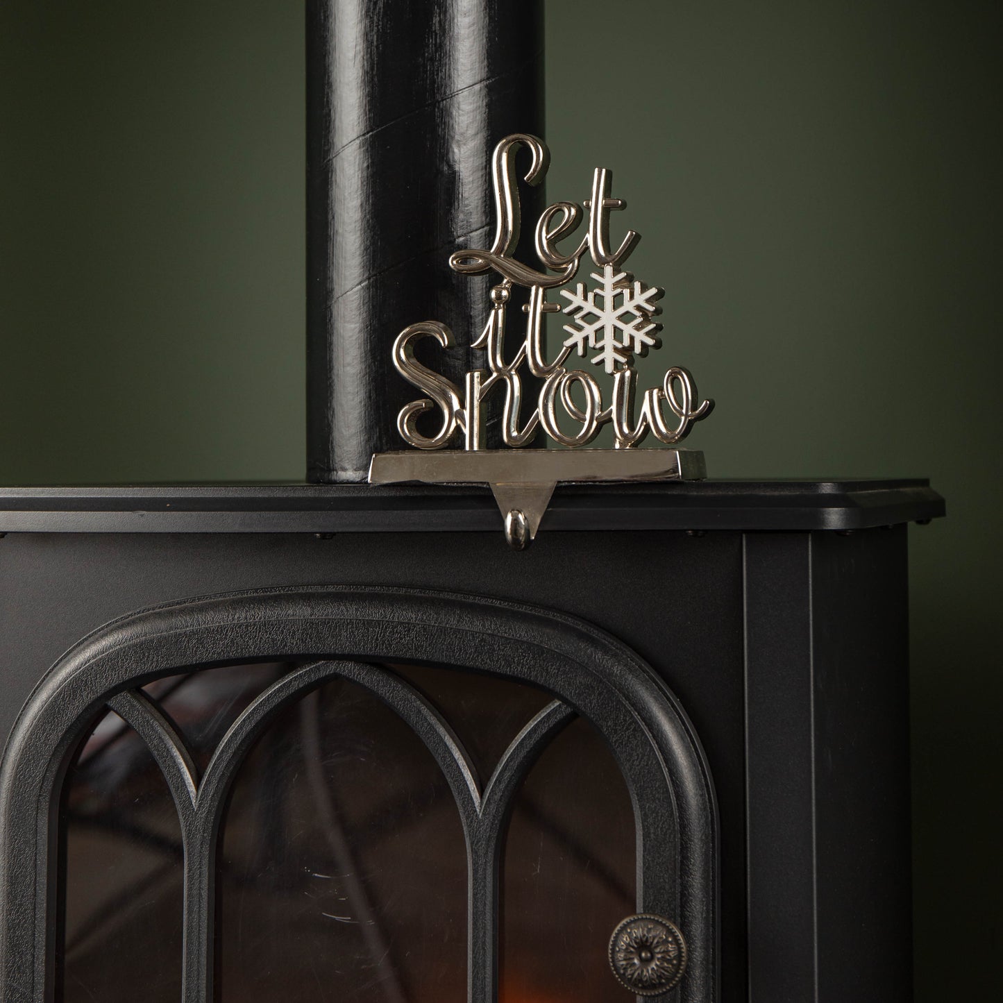 22cm Silver Christmas Stocking Hanger - Let it Snow