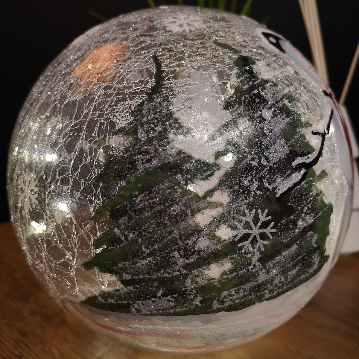 20cm Battery Operated Warm White LED Crackle Effect Ball Christmas Decoration with Snowman