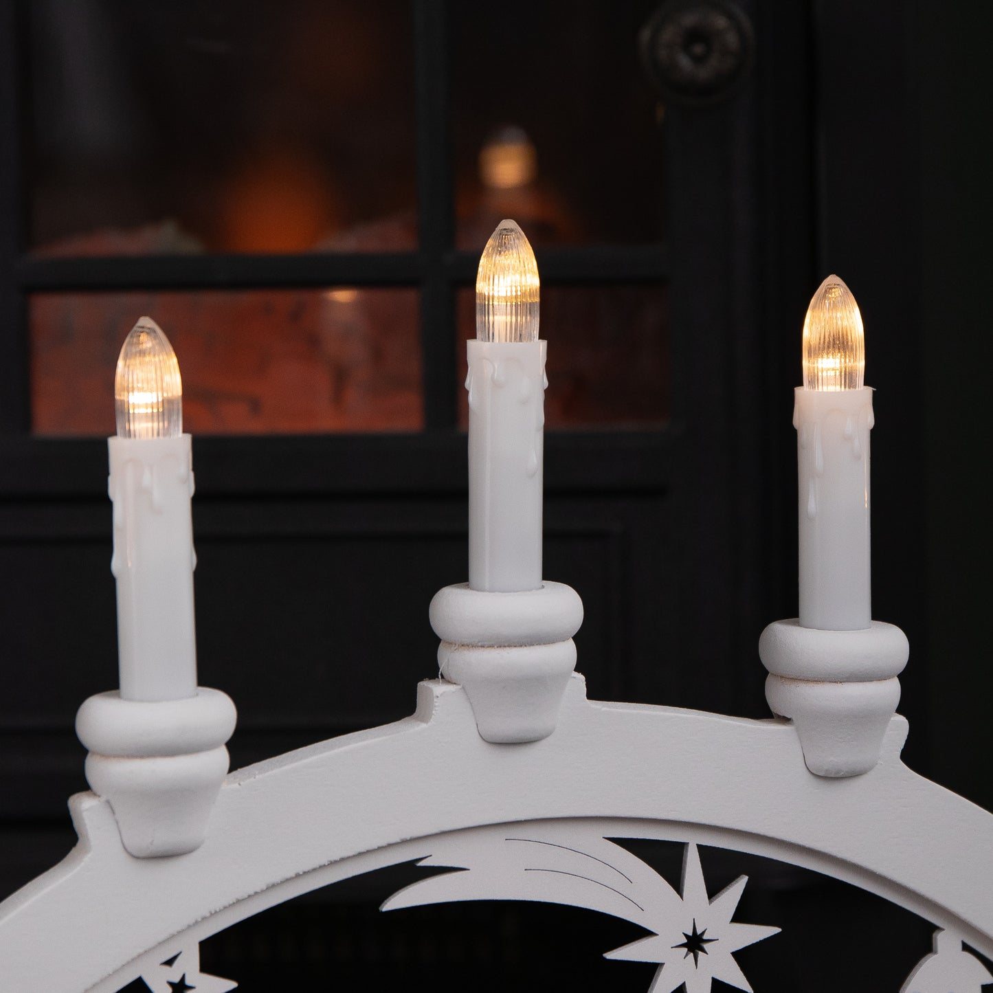 45cm Battery Operated Wooden Christmas Candle Bridge with Reindeer Scene & LEDs
