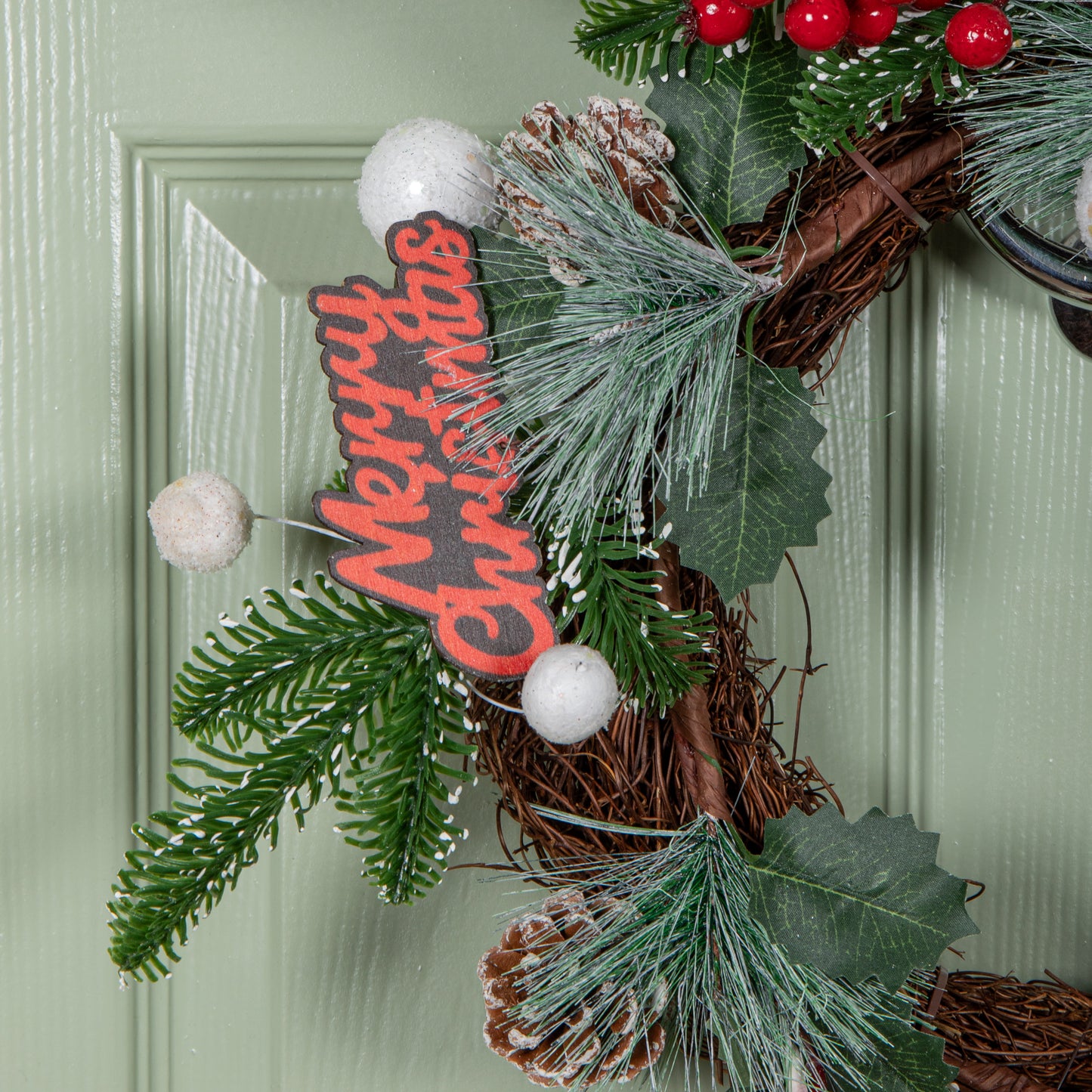 40cm Candy Swirls Christmas Wreath with Pinecones Red Berries and Candy Canes