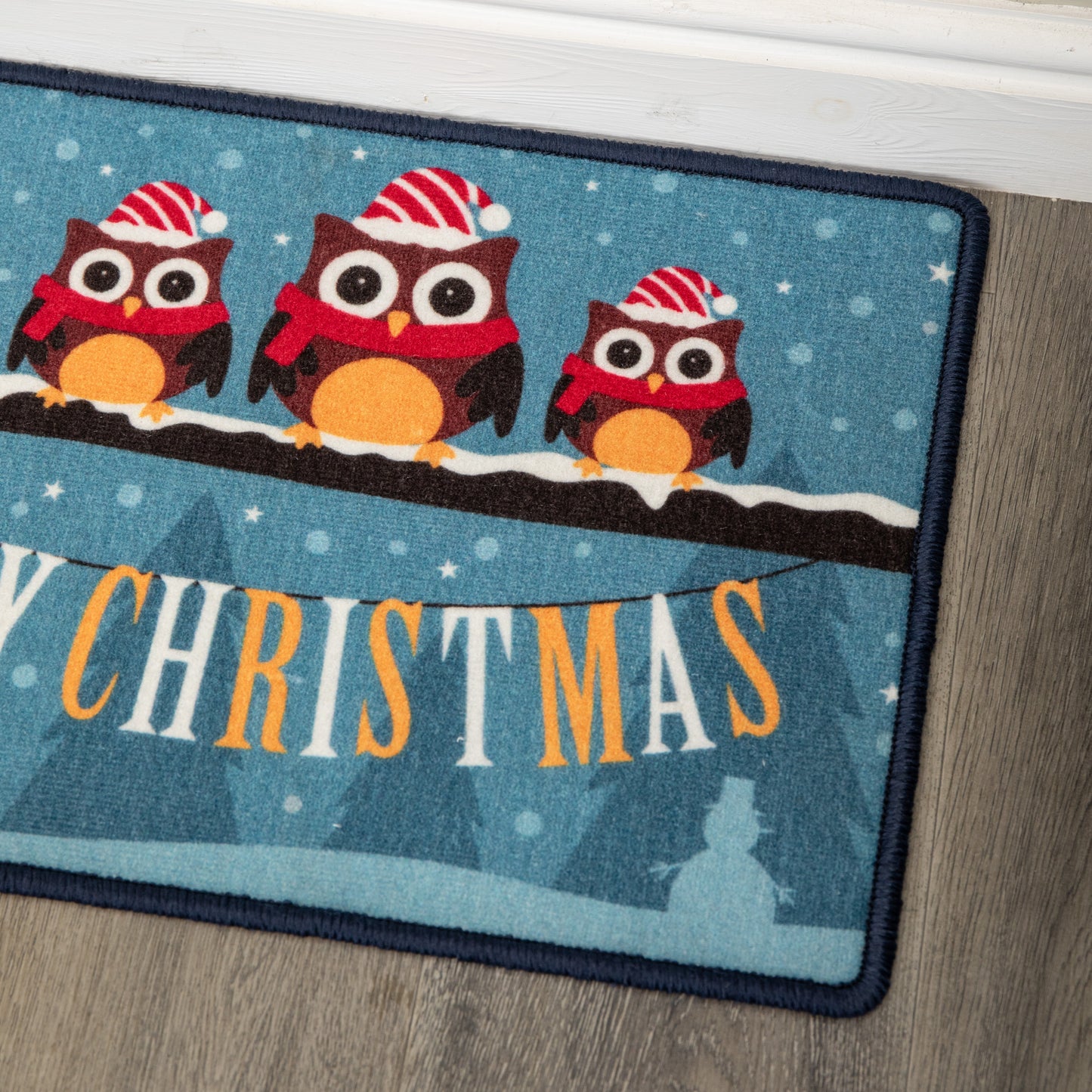 60cm x 40cm Festive Owls Fabric Christmas Doormat