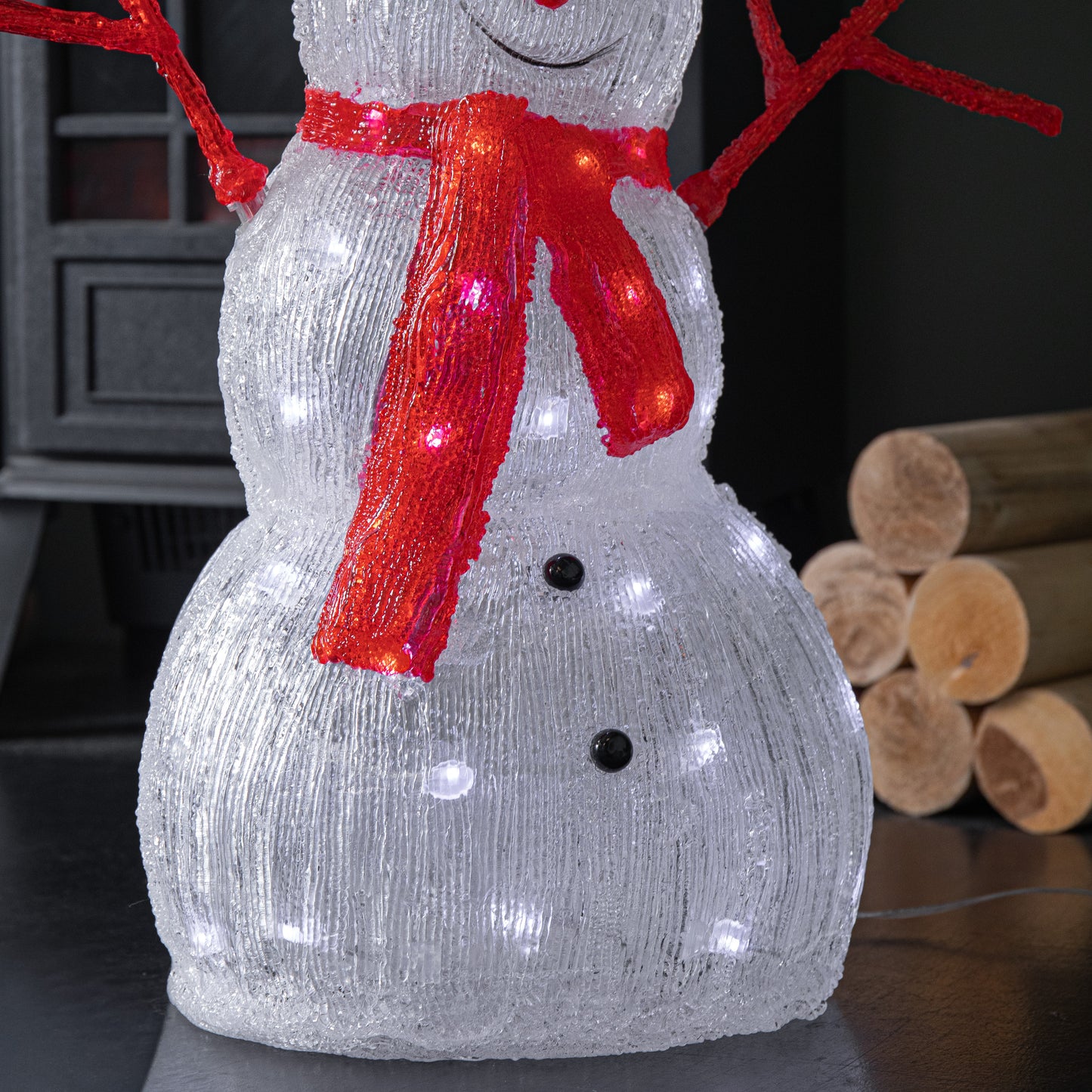 55cm Light up Acrylic Christmas Snowman with Top Hat & Scarf with White LEDs