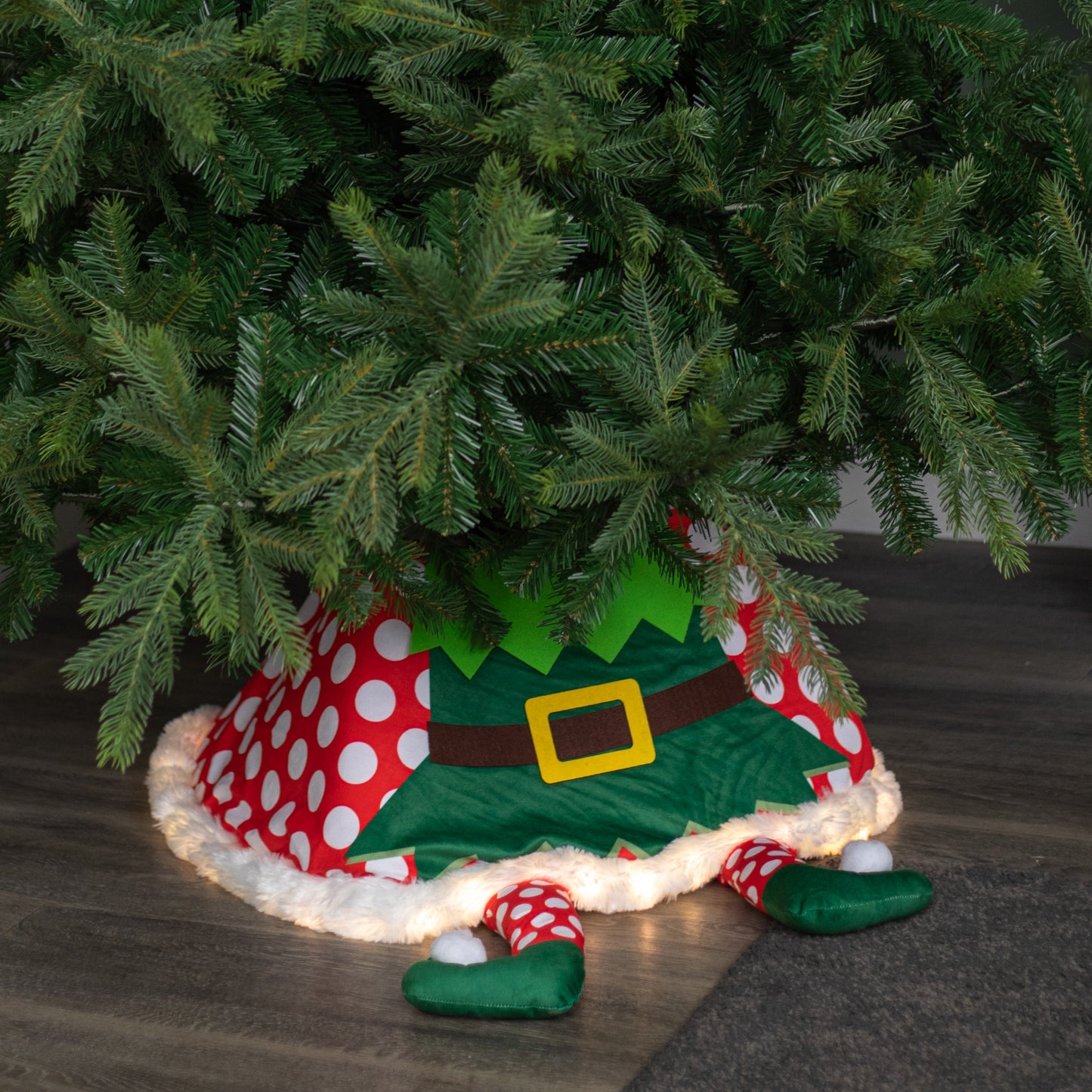 60cm USB Powered Light up Elf Christmas Tree Skirt with Warm White LEDs