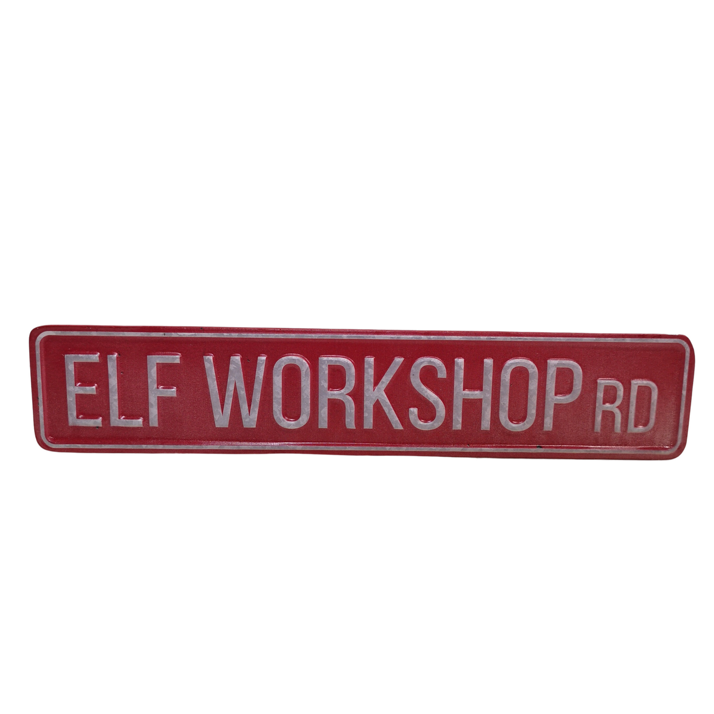 50cm Indoor Outdoor Red Metal Elf Workshop Rd Sign Hanging Christmas Decoration