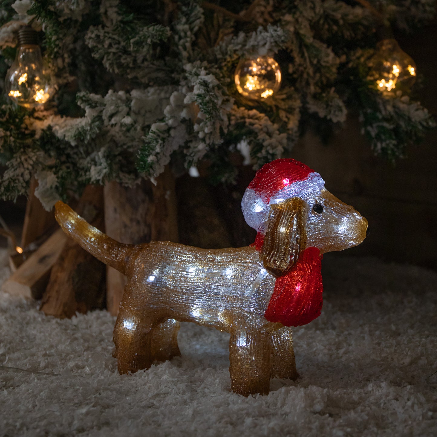 25cm Battery Operated Light up Christmas Ice Dachshund with 30 Cool White LEDs