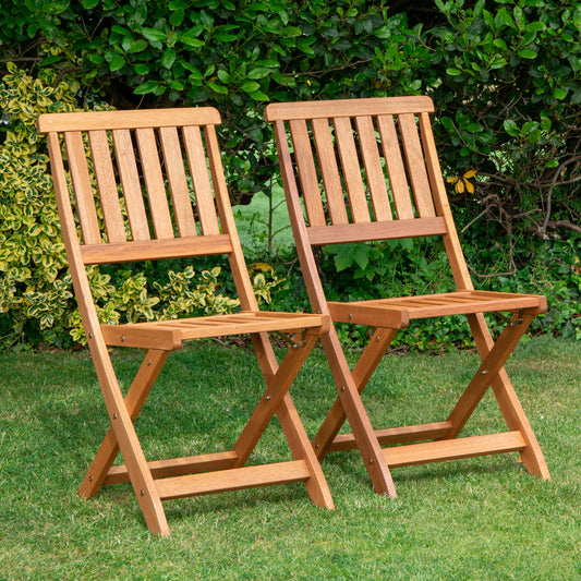 Set of 2 Bowness Outdoor Garden Patio Wooden Slatted Folding Chairs