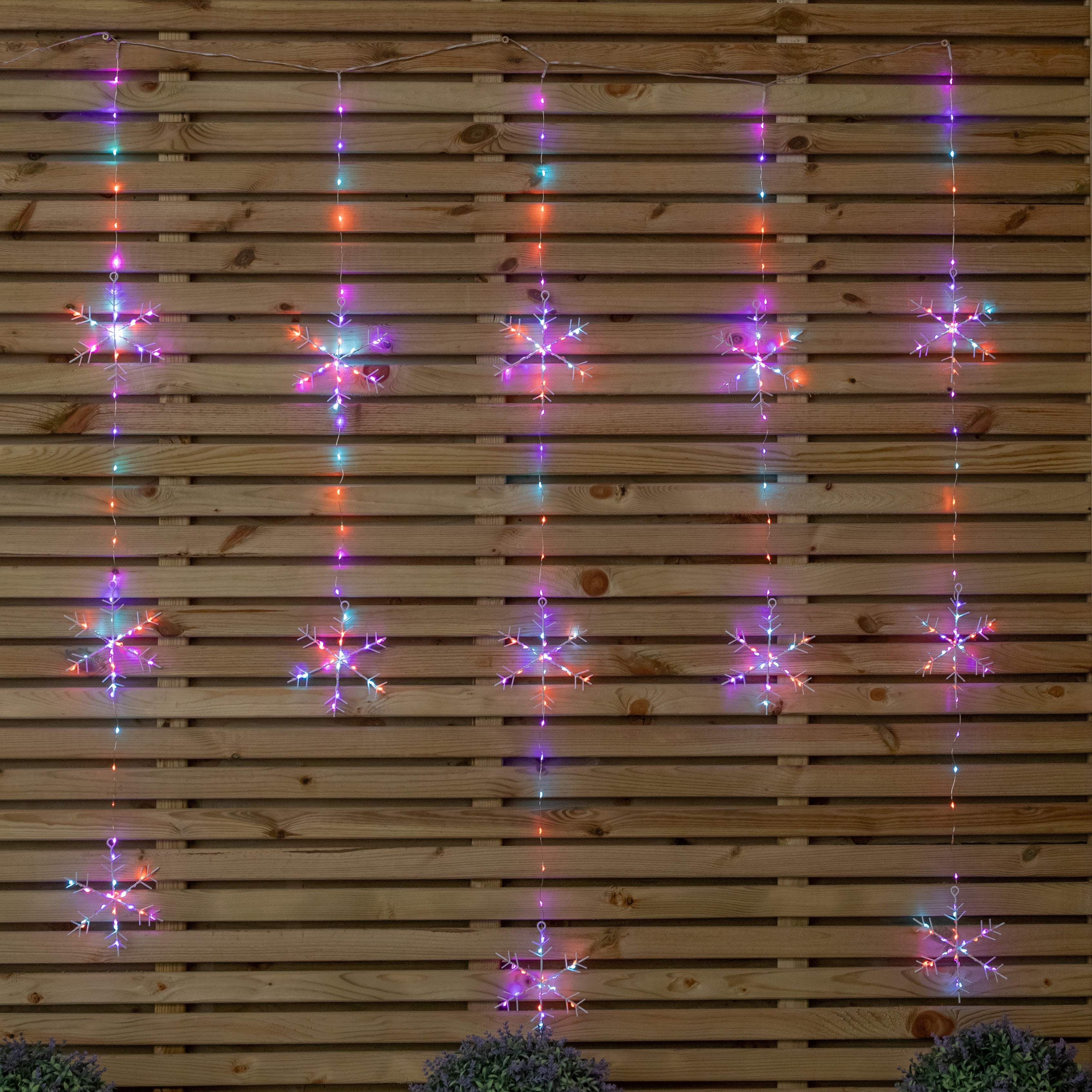 1.3m x 1.2m Light up Snowflake Christmas Curtain Lights with 390 Rainbow & Orange Twinkling LEDs
