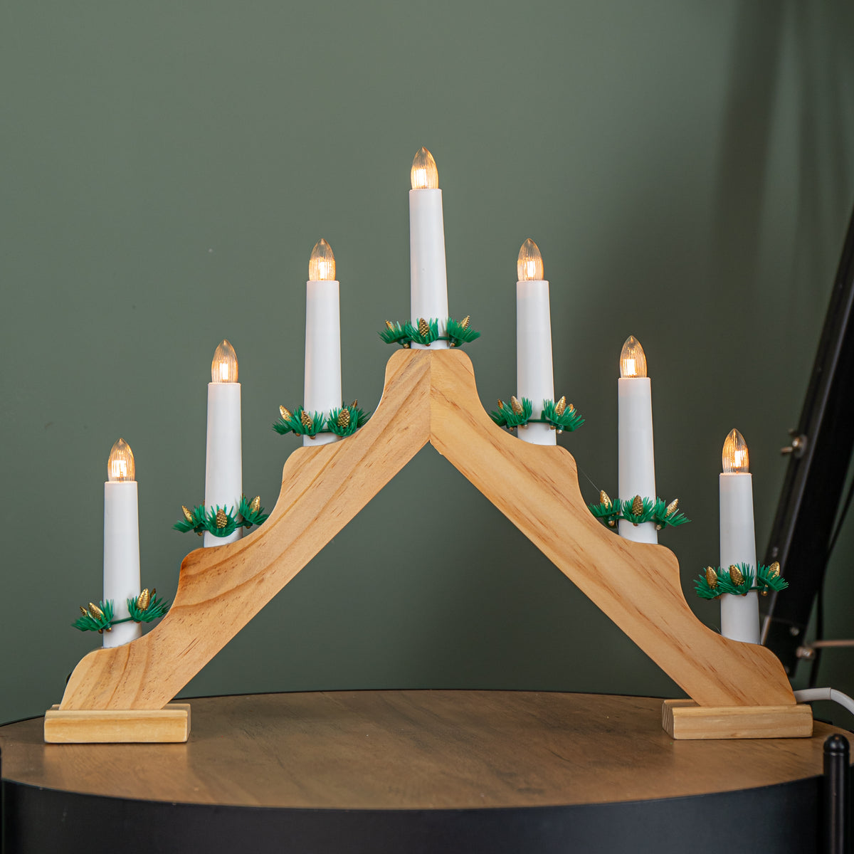 40cm Light up Wooden Christmas Candlebridge with 7 Warm White LEDs