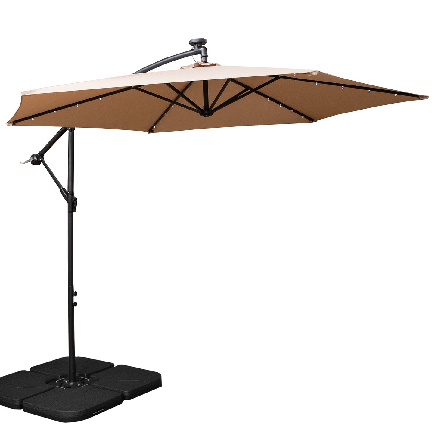 3m Solar Powered Lit Banana Cantilever Garden Parasol with LEDs & Base Weights Included in Beige