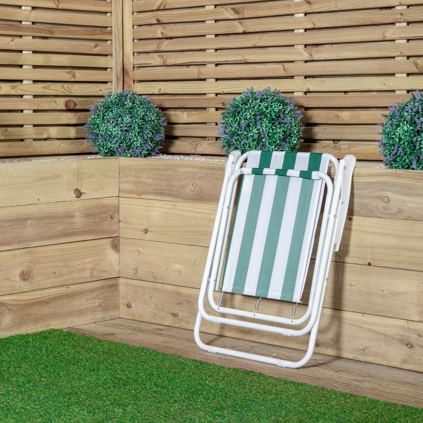 2 Pack of Outdoor Green and White Stripe Camping Chairs with Armrests