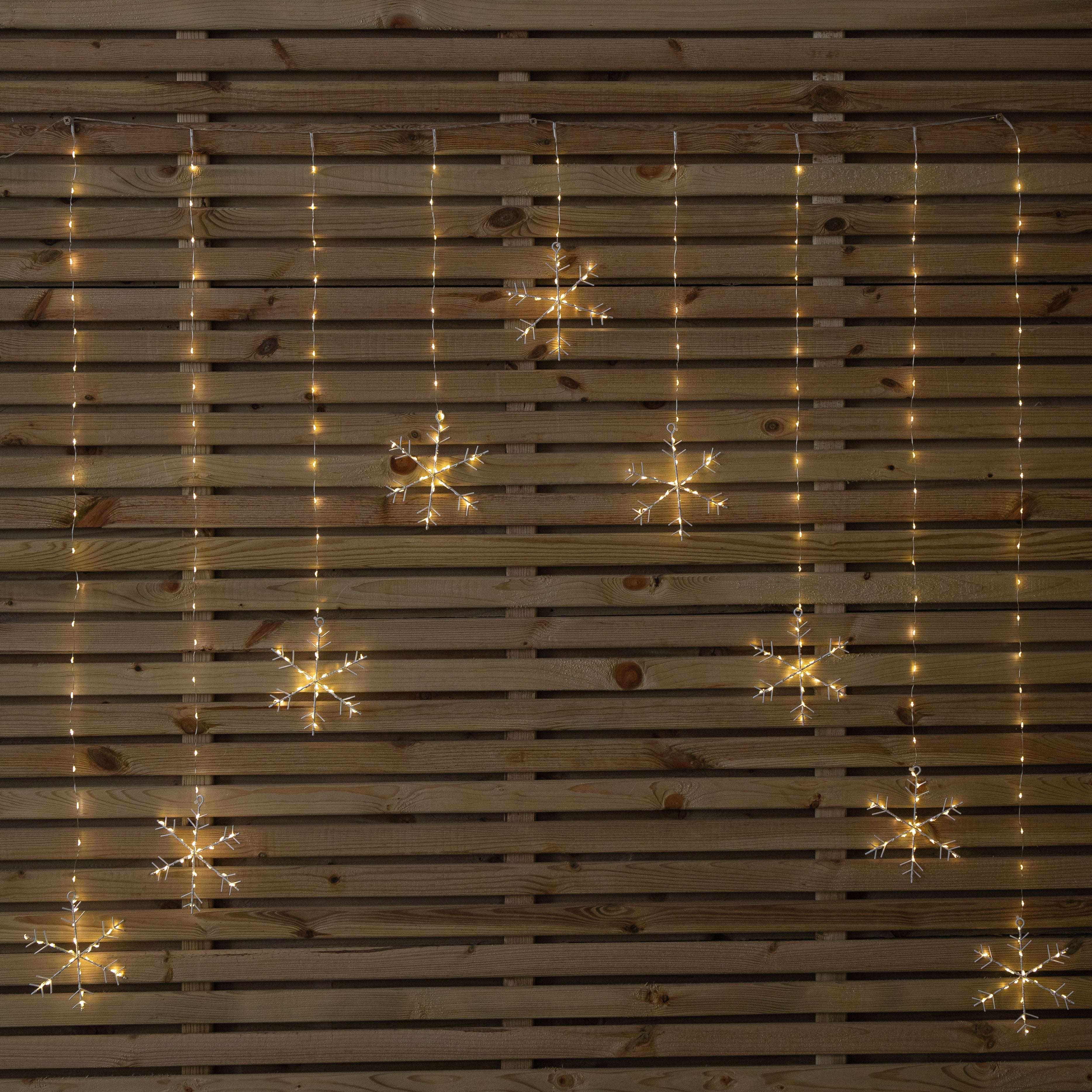 1.2m x 1.2m Light up Snowflake Pin Wire Christmas Curtain Lights with 339 Warm White LEDs