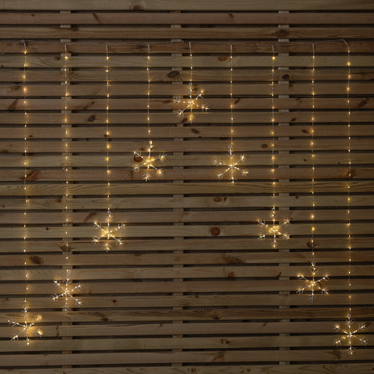 1.2m x 1.2m Light up Snowflake Pin Wire Christmas Curtain Lights with 339 Warm White LEDs