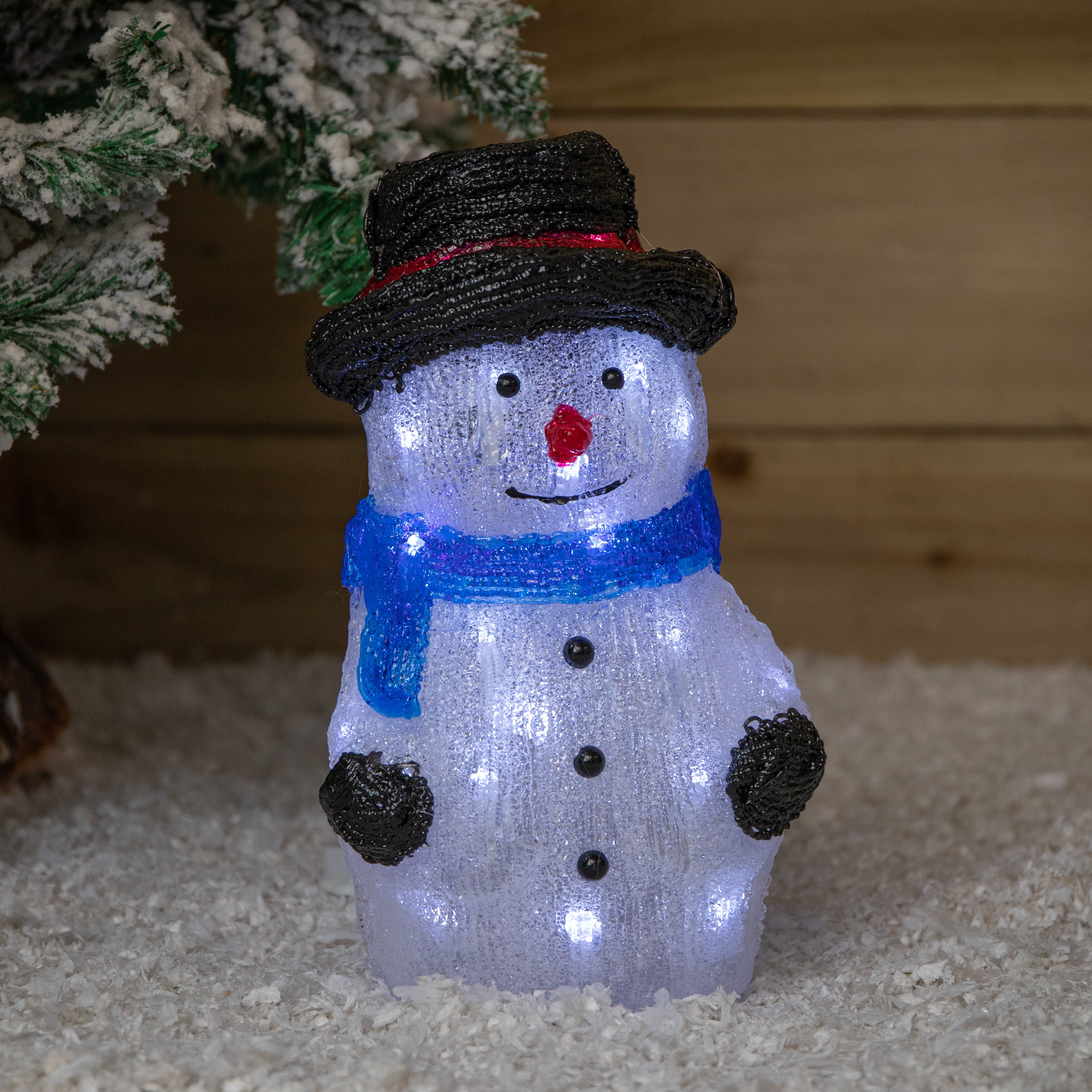 Factory Seconds: 27cm Battery Operated Light up Acrylic Christmas Snowman Decoration with White LEDs
