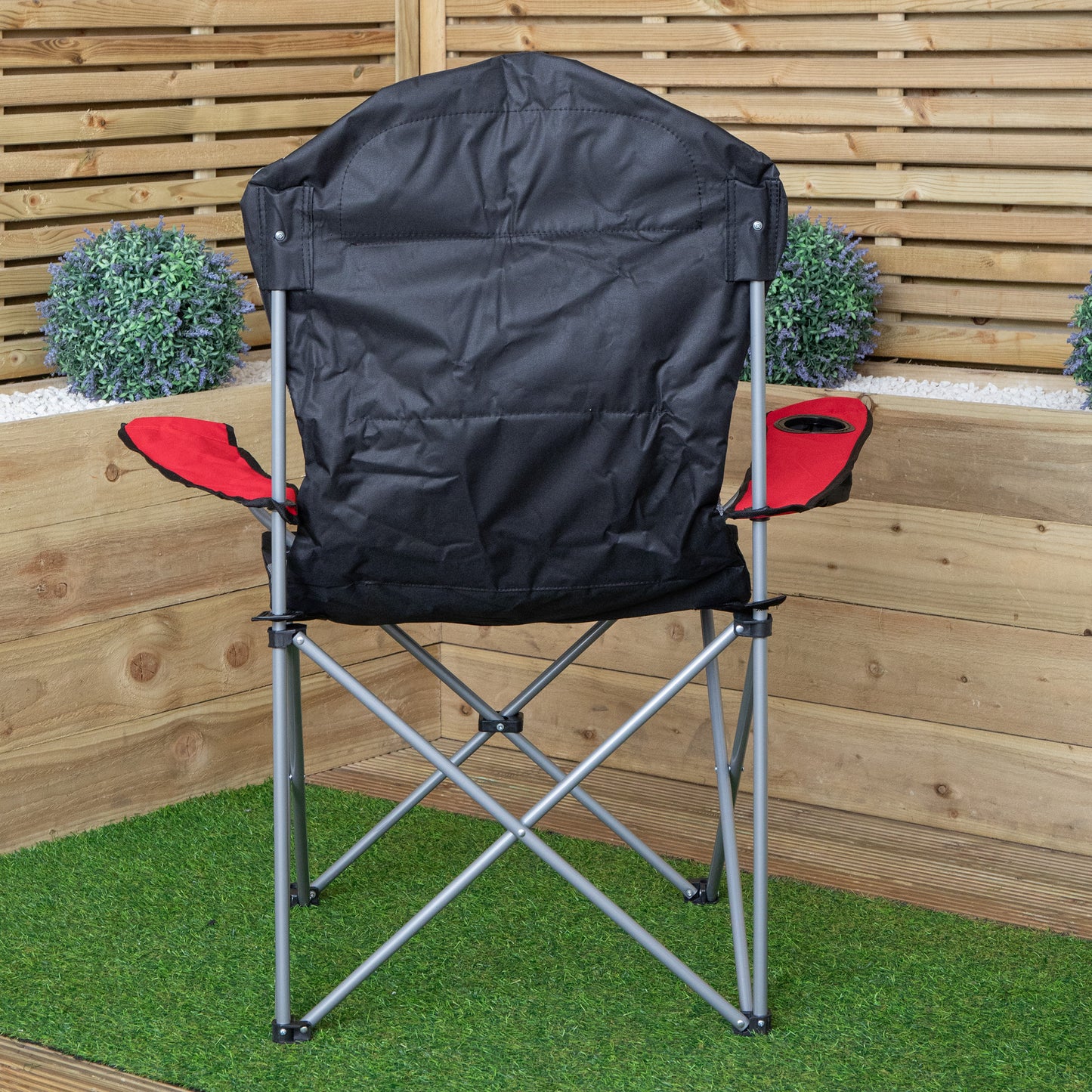 Luxury Padded High Back Outdoor Folding Chair with Cupholder in Red