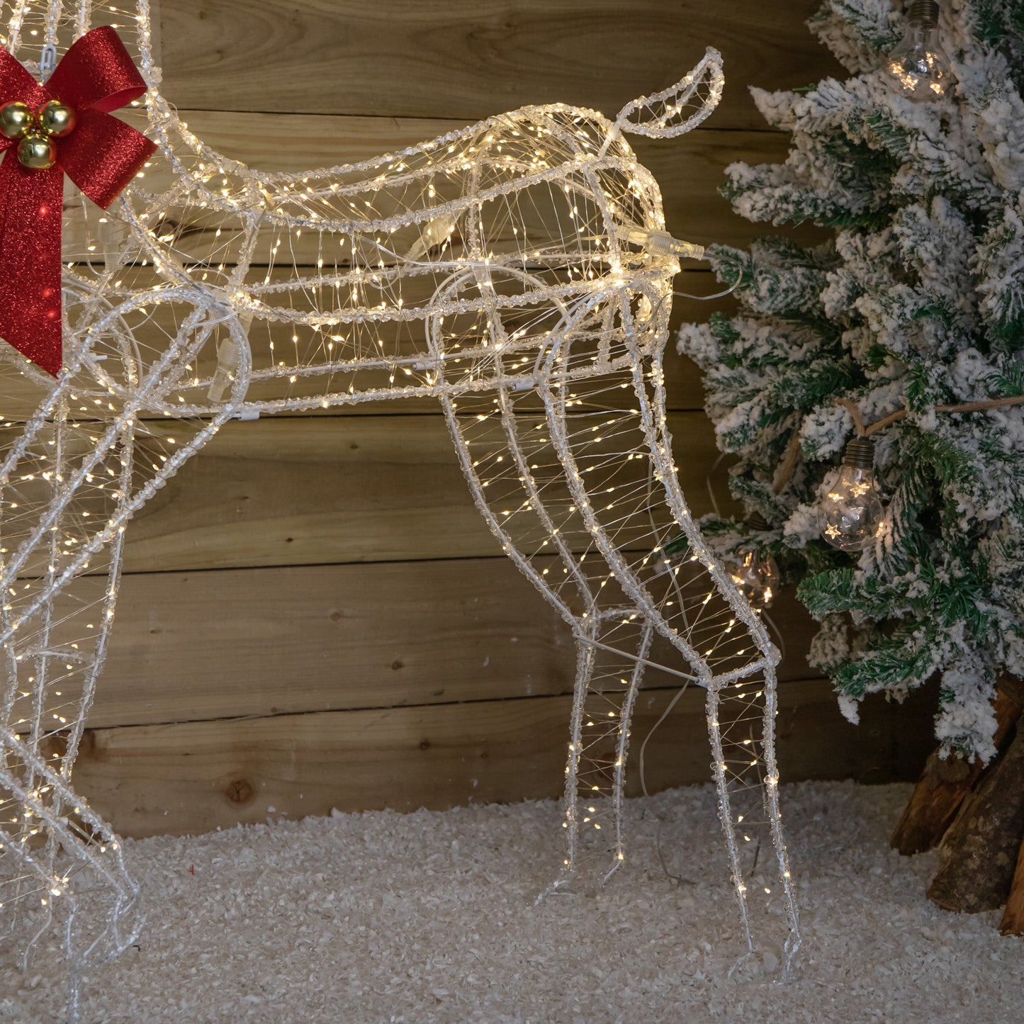1.48m Light up Acrylic Christmas Deer Decoration with Red Bow and 940 Warm White LEDs