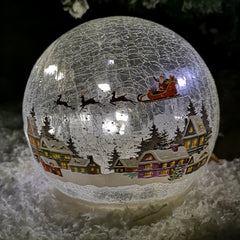 20cm Battery Operated Warm White LED Crackle Effect Ball Christmas Decoration with Village Scene
