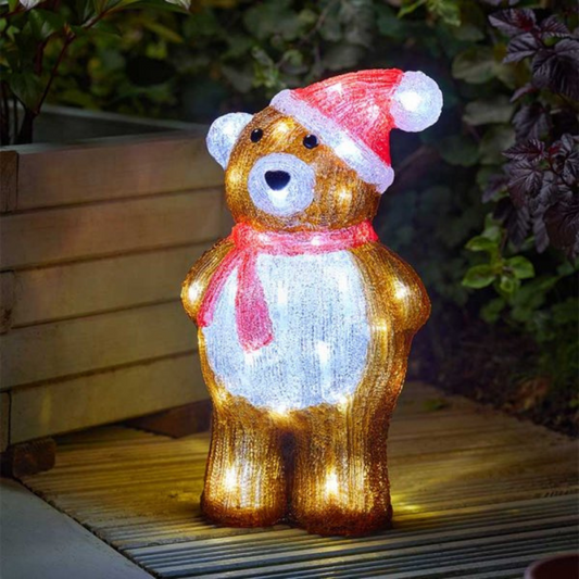 34cm Battery Operated Light up Christmas Ice Teddy with Cool White LEDs