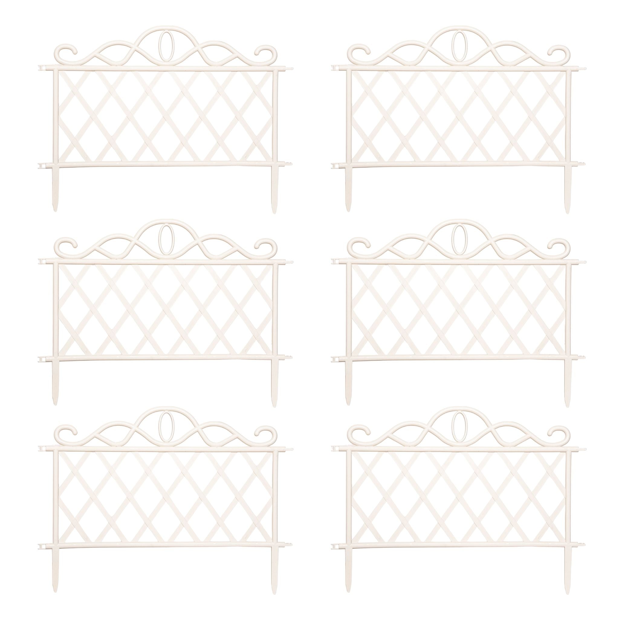 Pack of 6 27cm White Plastic Garden Patio Lawn Border Fence Edging