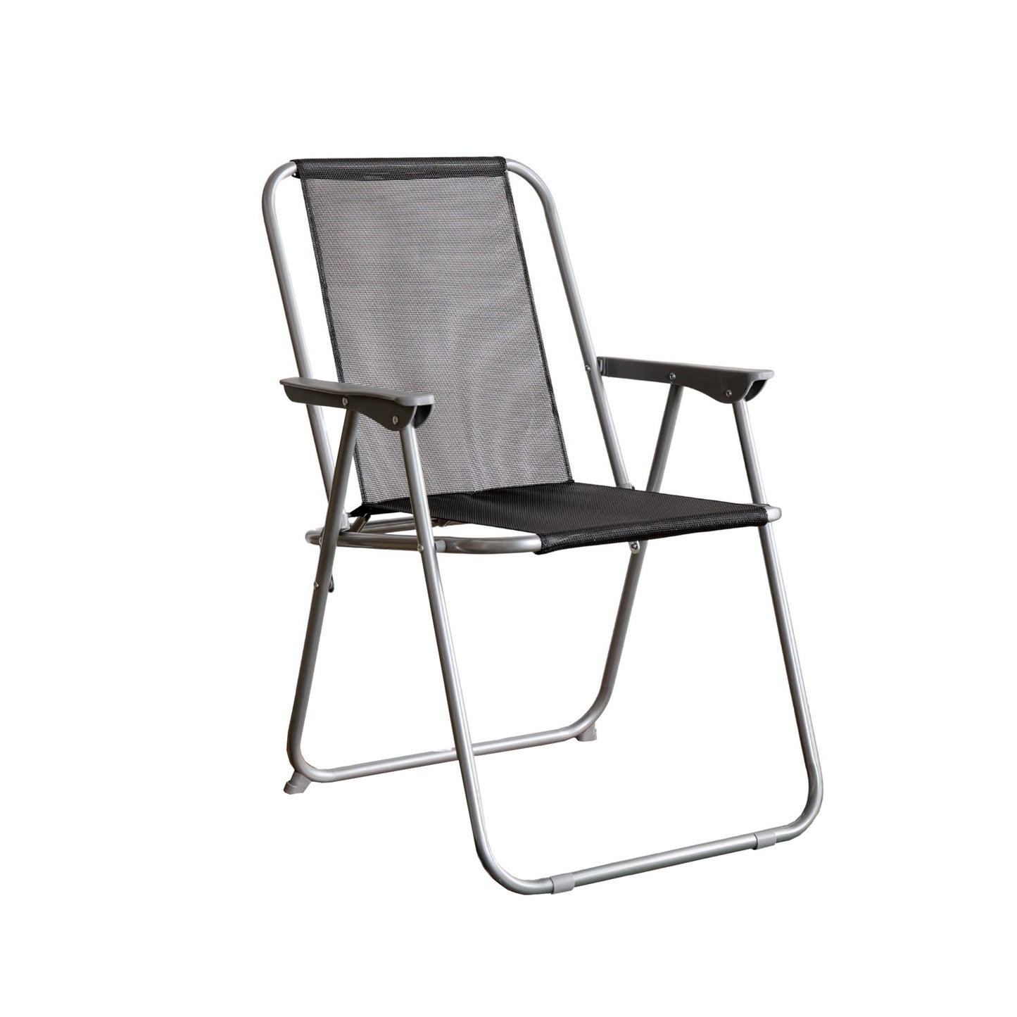 4 x Foldable Garden Chairs Fixed position garden chairs with grey frame and black fabric