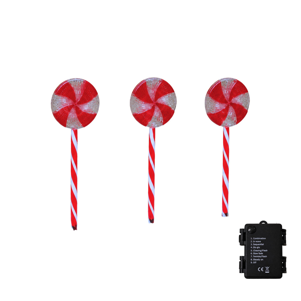 Set of 3 Light Up Lollipop Christmas Path Lights with 36 LEDs