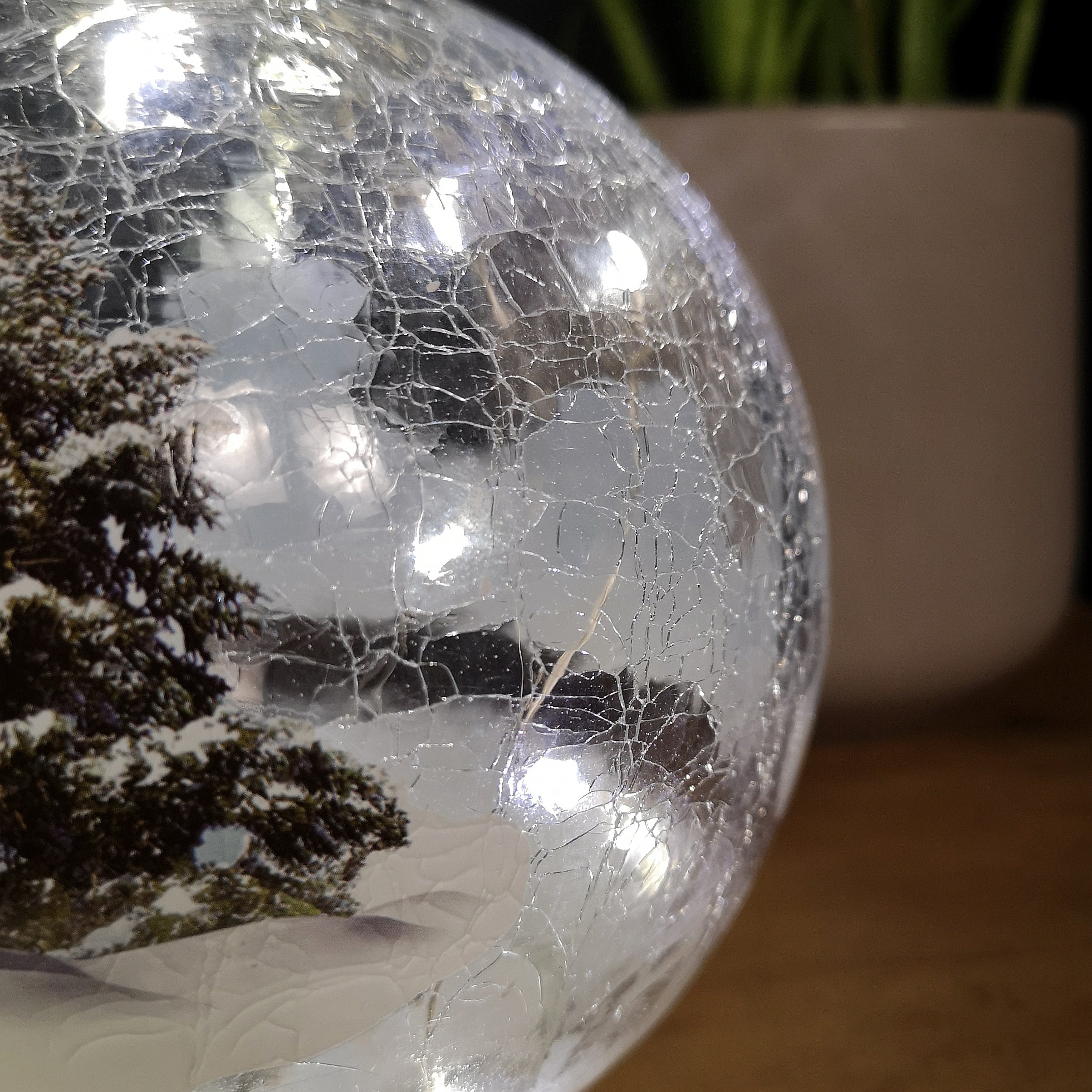 15cm Festive Christmas Crackle Effect Glass Lodge Scene LED Light Ball