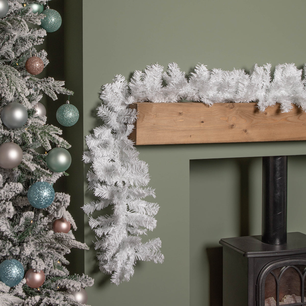 2.7m (9ft) White Christmas Garland with PVC Branches