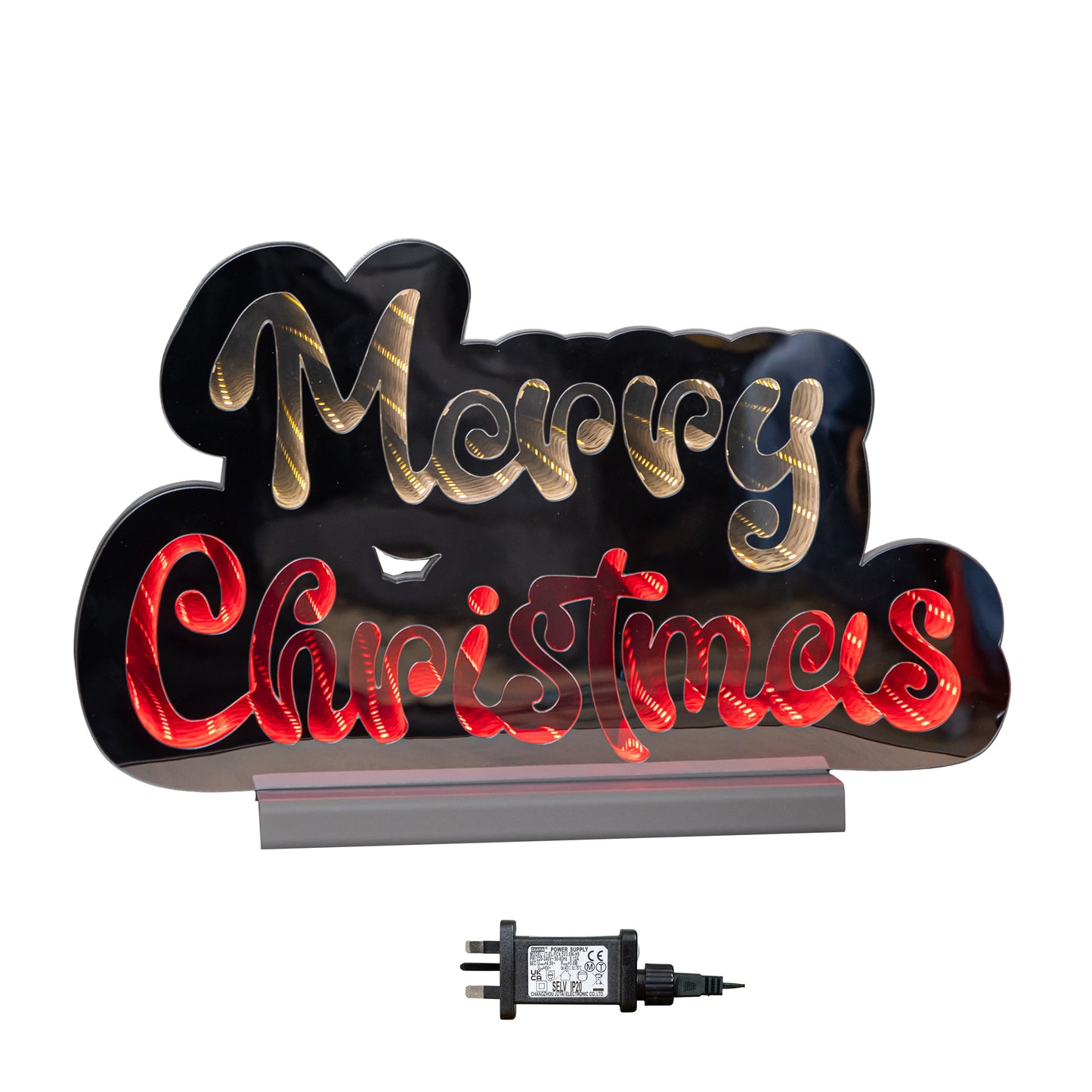 32cm Light up Merry Christmas Infinity Light with Red & White LEDs on Base