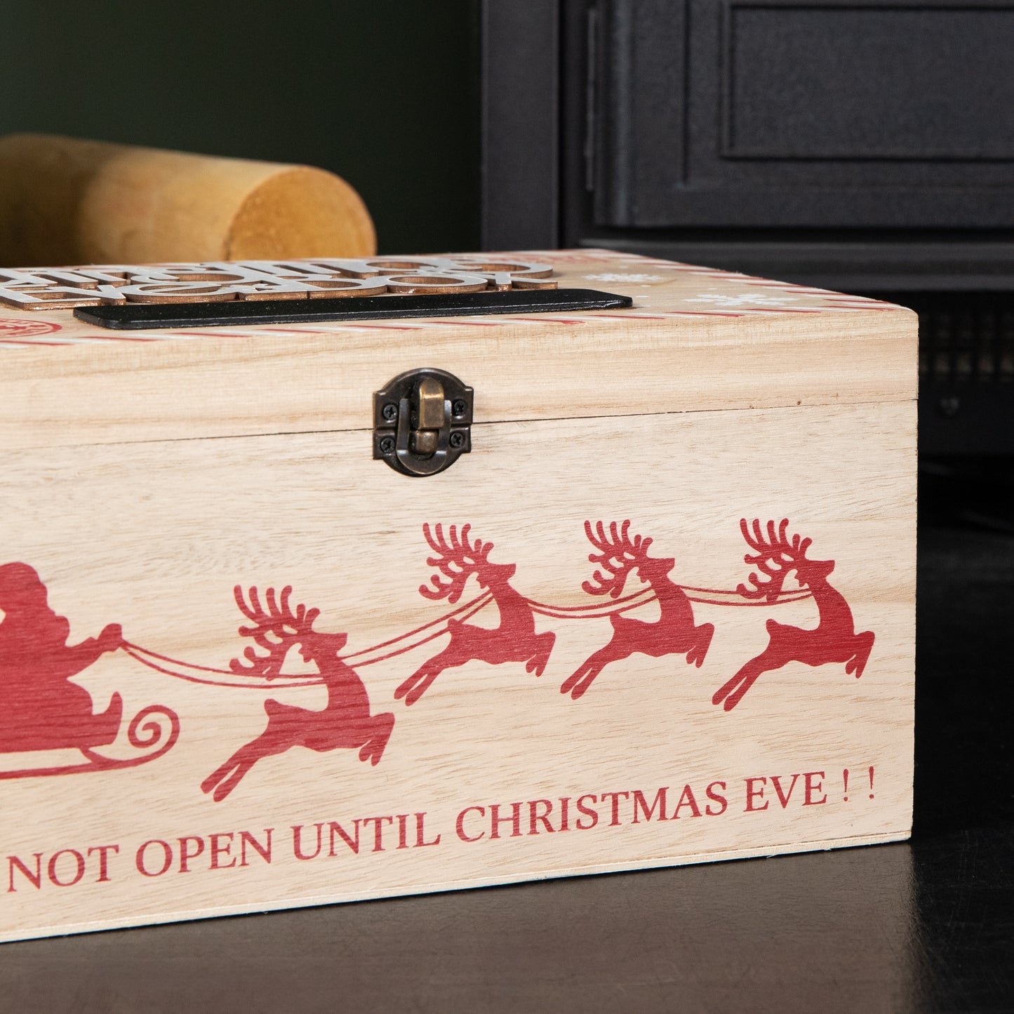 30cm Christmas Eve Wooden Gift Box with Personalisable Name Plate