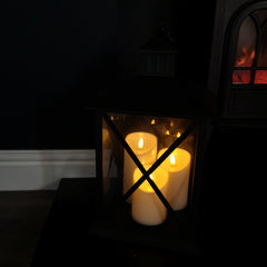 40cm Battery Operated Triple Lantern with Timer in Black