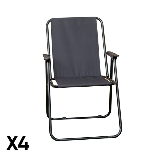 4 Pack of Black Lightweight Foldable Canvas Chair with Plastic Armrests