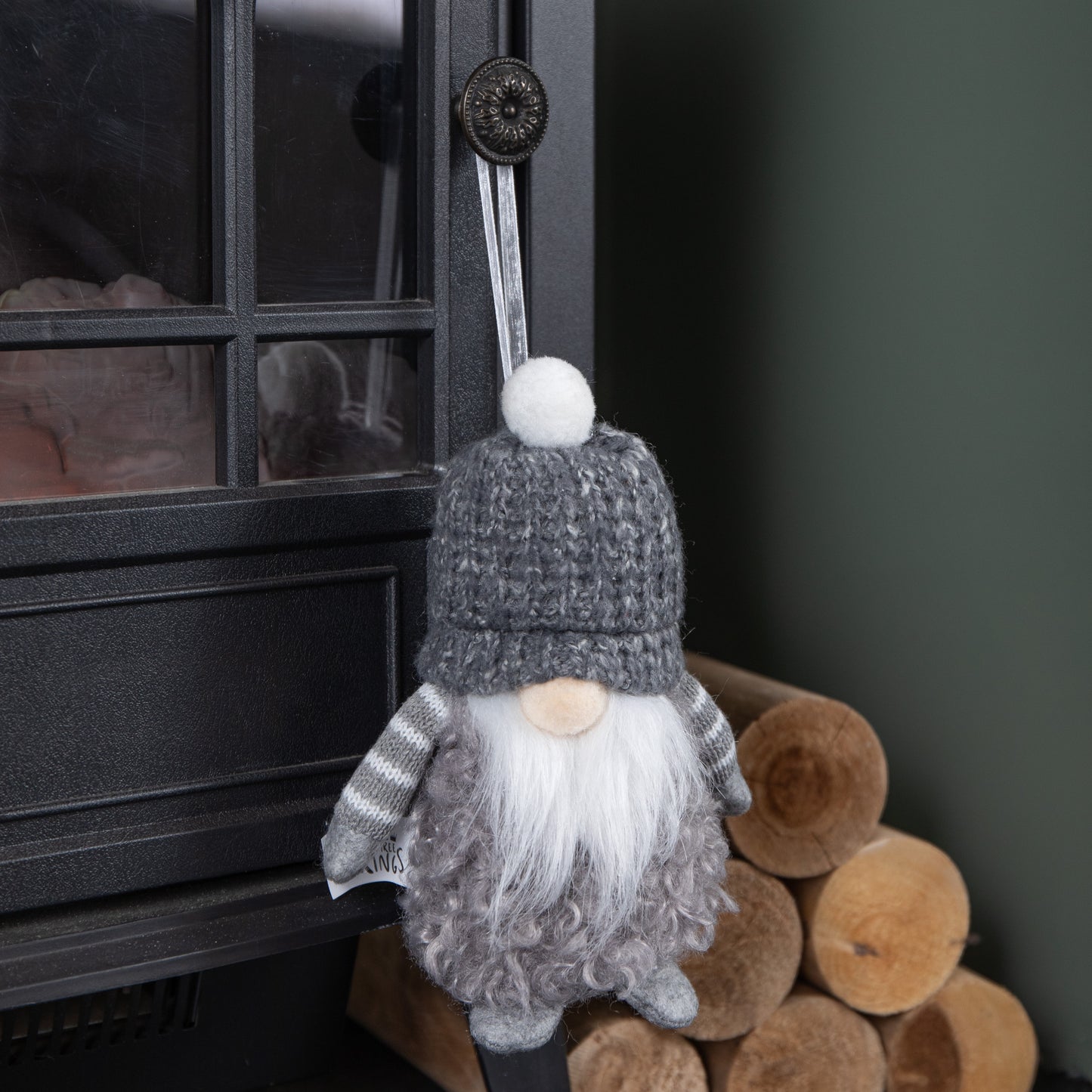 16cm Grey Gonk with Bobble Hat Hanging Christmas Pendant Decoration