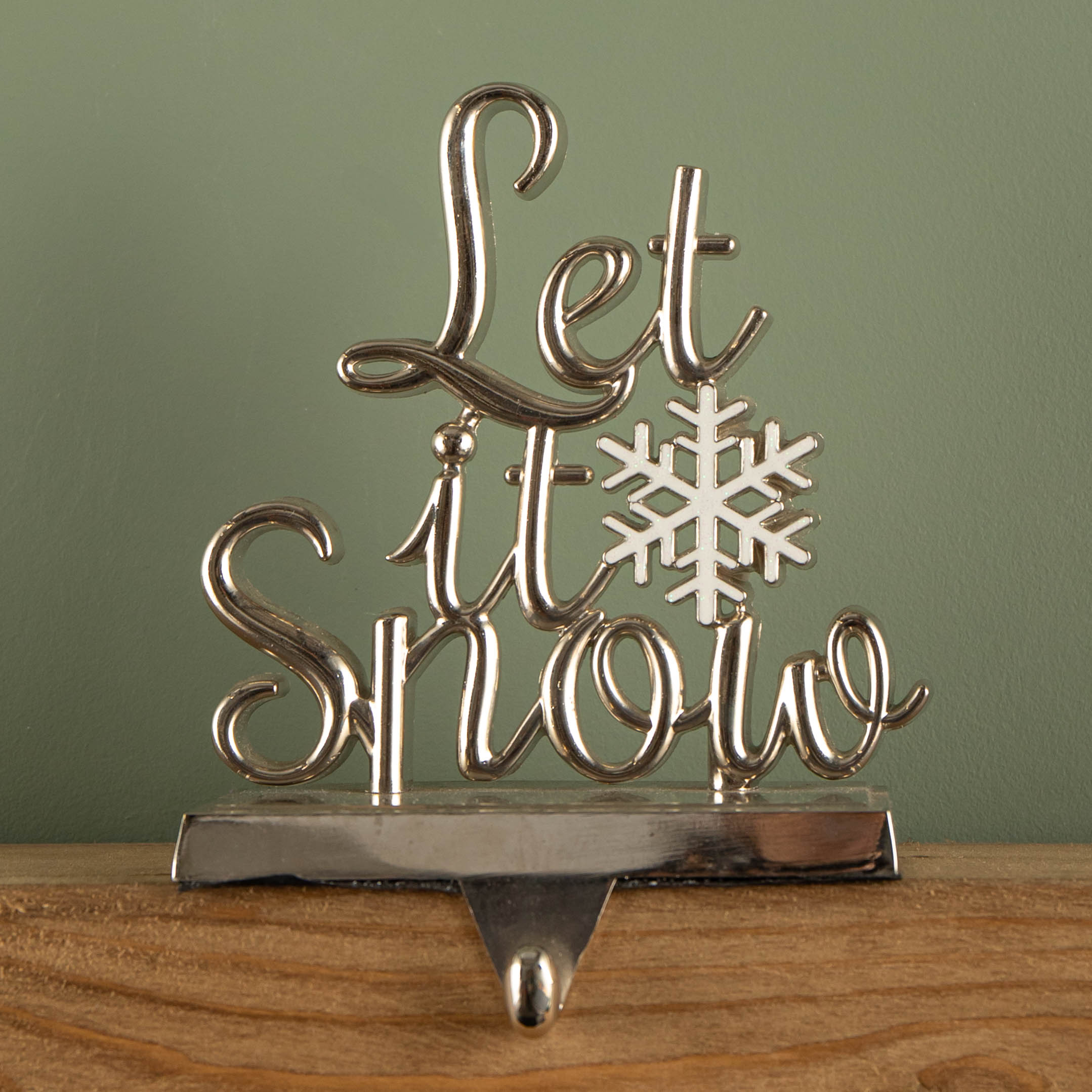 22cm Silver Christmas Stocking Hanger - Let it Snow