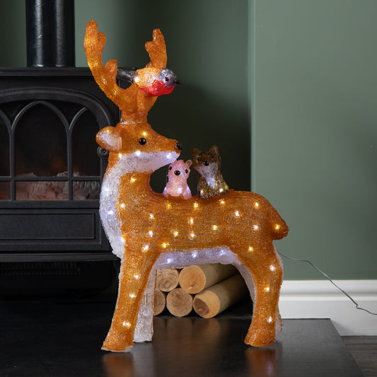 60cm Light up Acrylic Standing Christmas Deer with Animals and 80 Warm White LEDs
