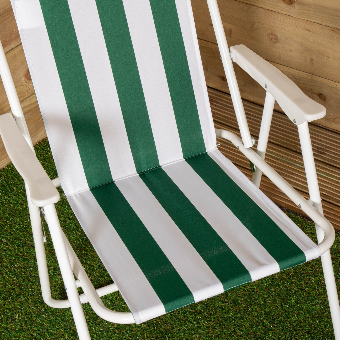 Folding Camping / Picnic Chair in Green and White Garden Patio