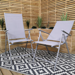 Set of 2 Outdoor Garden Patio Multi Position Reclining Folding Chair in Grey