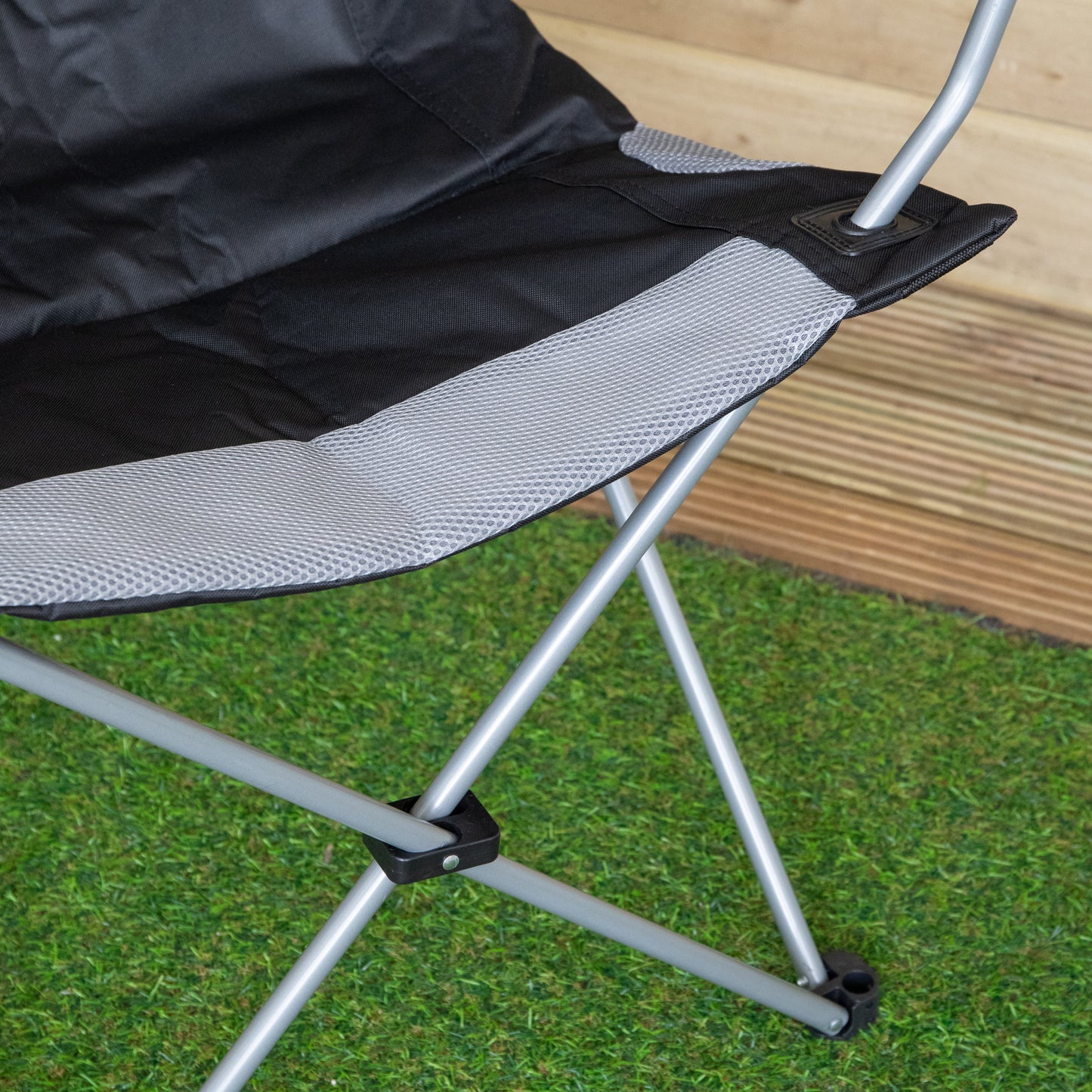 Luxury Padded High Back Outdoor Folding Chair with Cupholder in Black