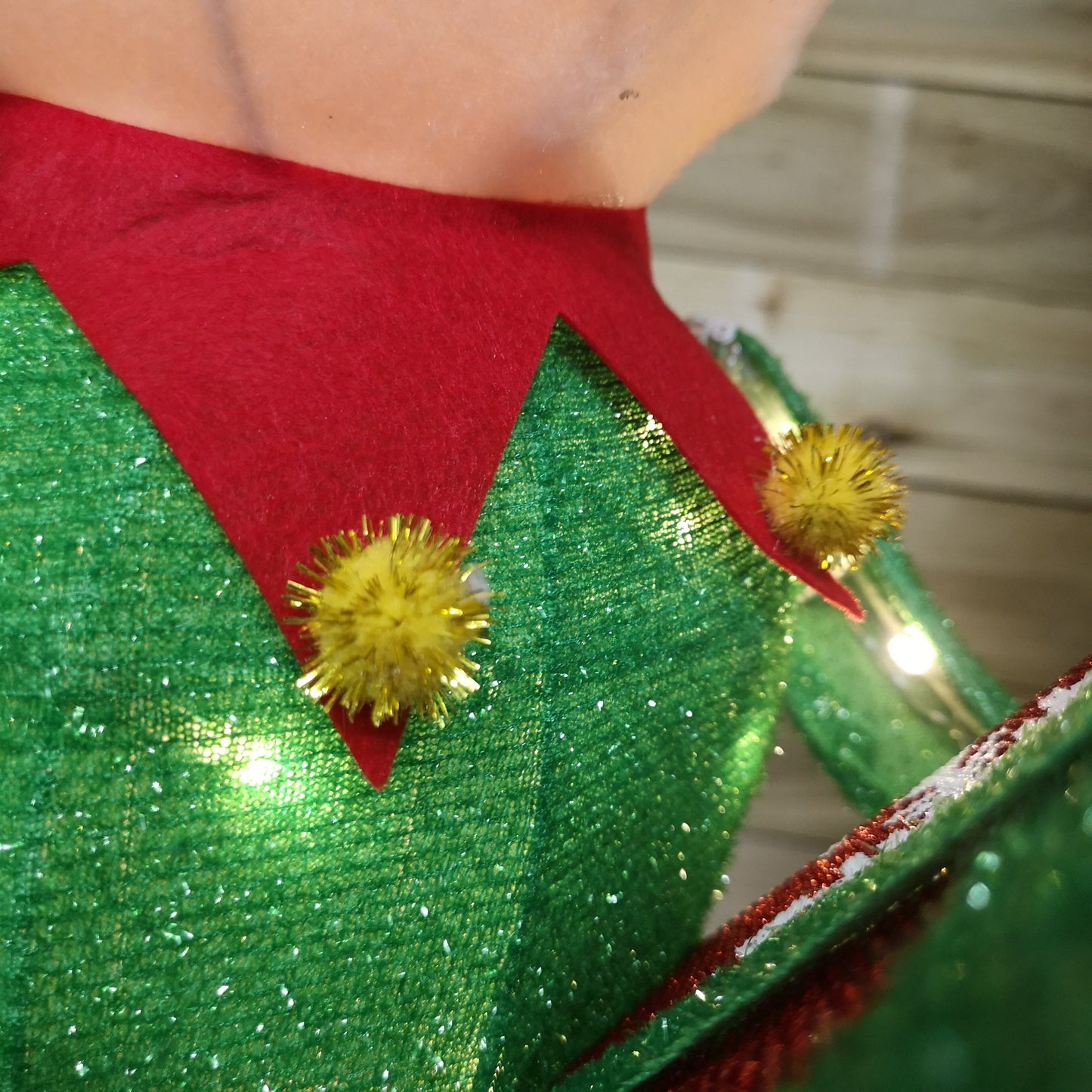 107cm Warm White LED Lit Elf Character with Present Christmas Decoration in Green and Red