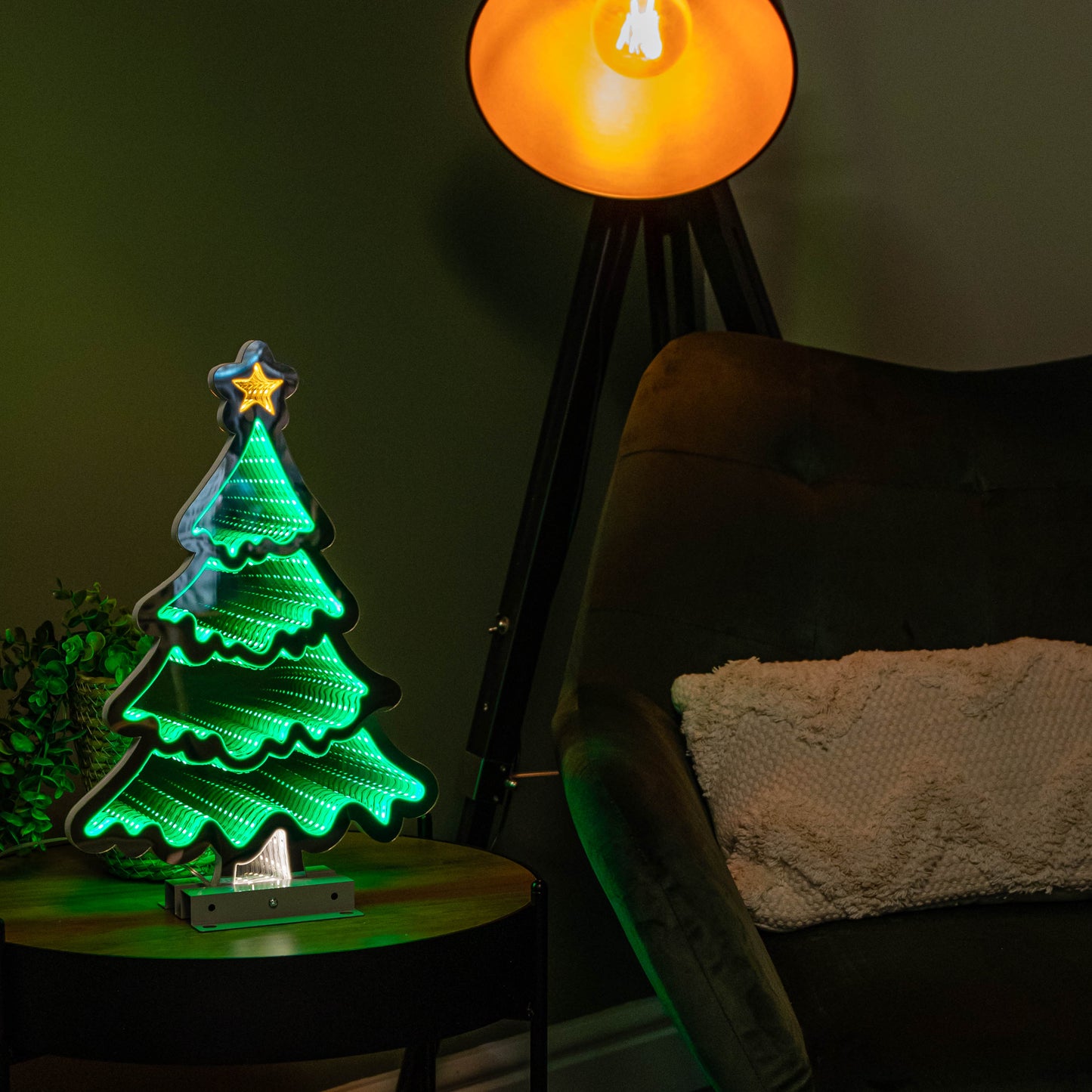 40cm Infinity Standing Christmas Tree with Metal Base and Green LEDs