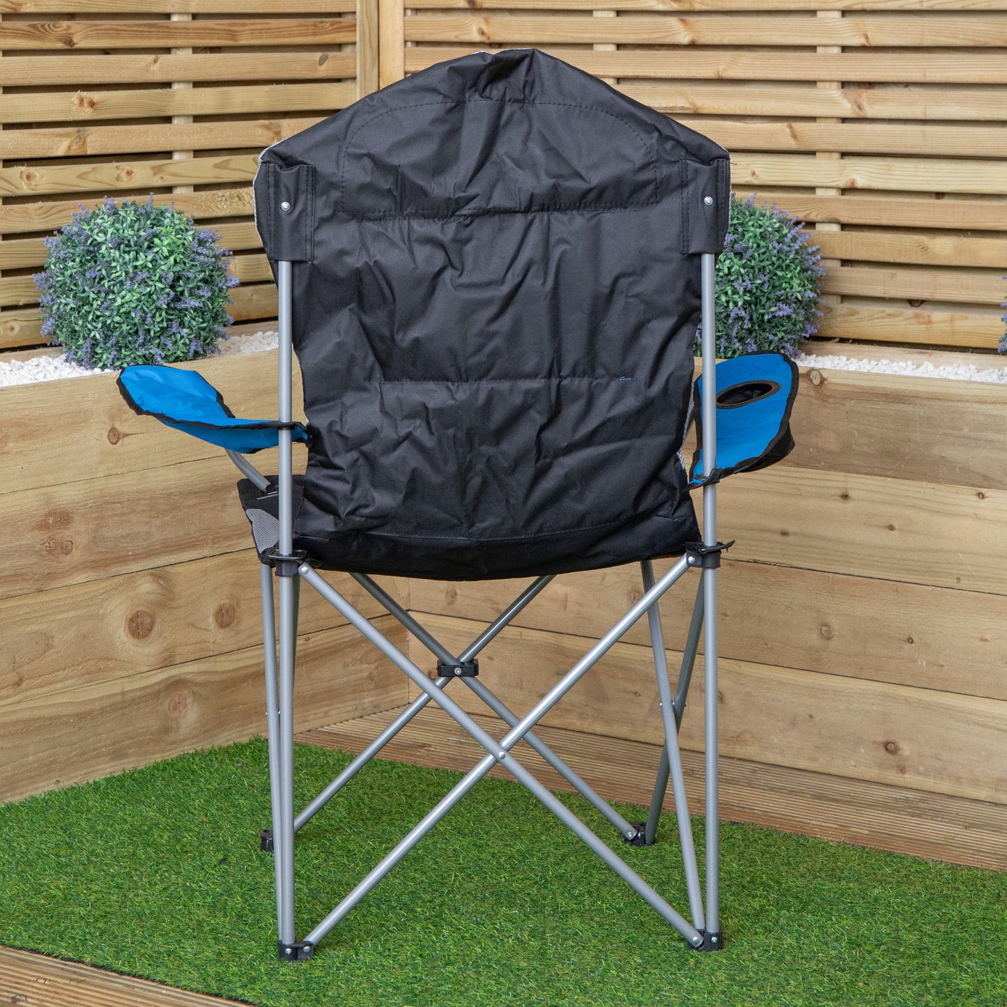 Luxury Padded High Back Outdoor Folding Chair with Cupholder in Blue