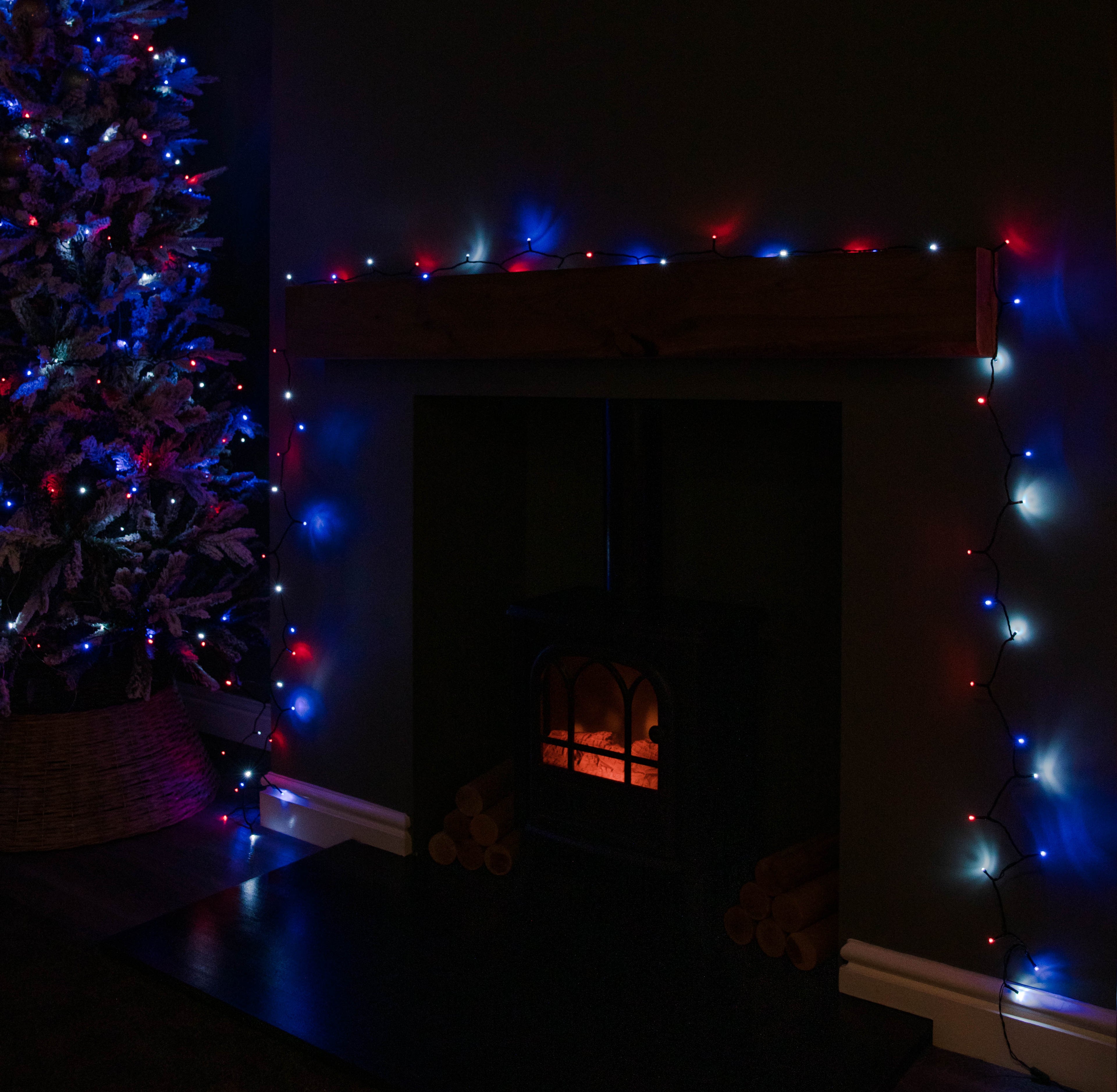 57.5m 720 LED SupaBrights Multi-Action Christmas String Lights with Timer in Blue, Red & White