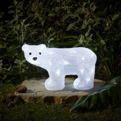 20cm Battery Operated LED Light up Acrylic Christmas Polar Bear Cub Decoration