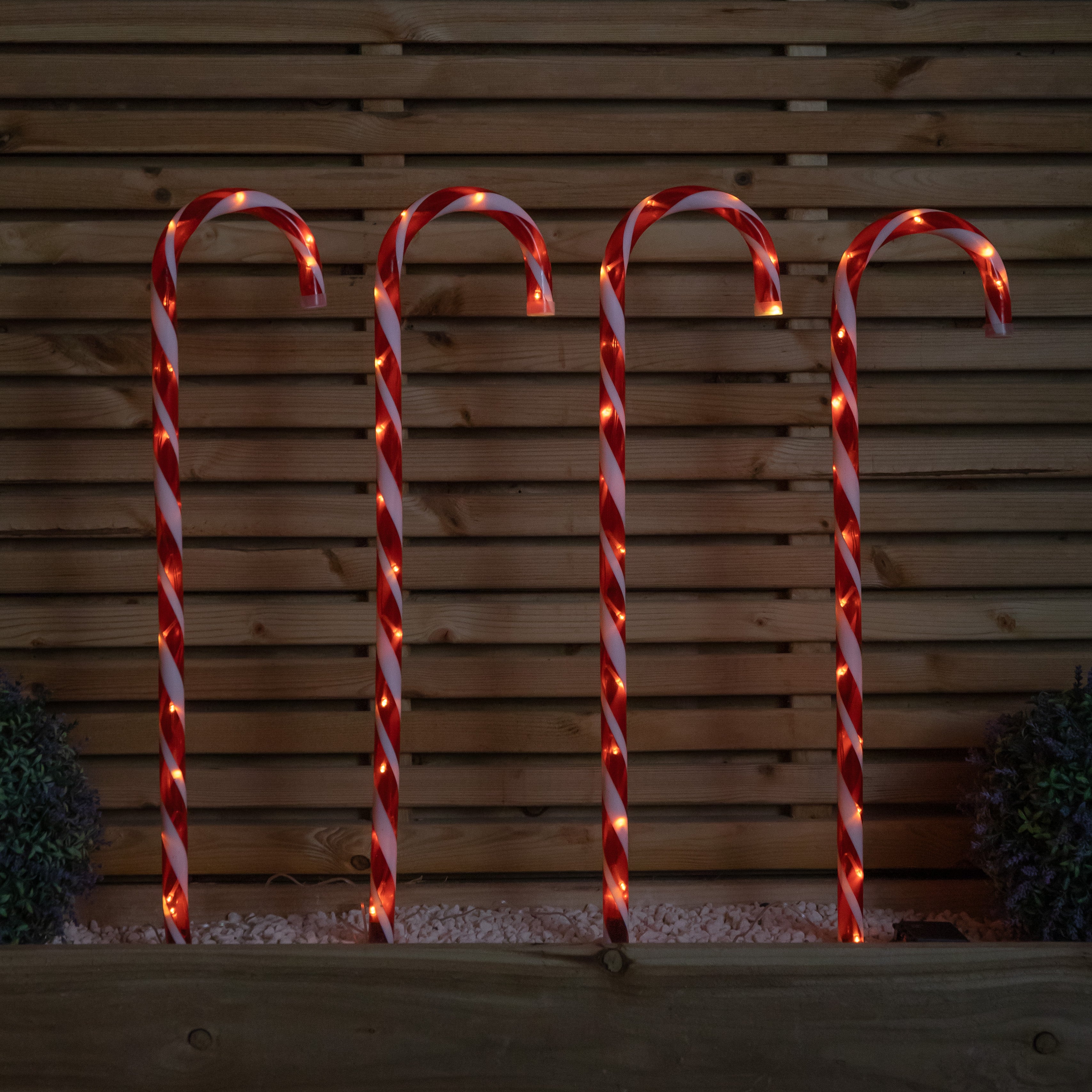 Set of 4 XL Light up Red & White Candy Cane Christmas Path Lights