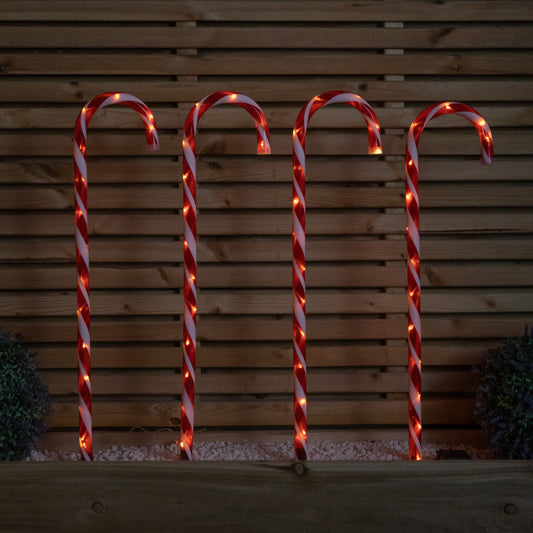 Set of 4 XL Light up Red & White Candy Cane Christmas Path Lights