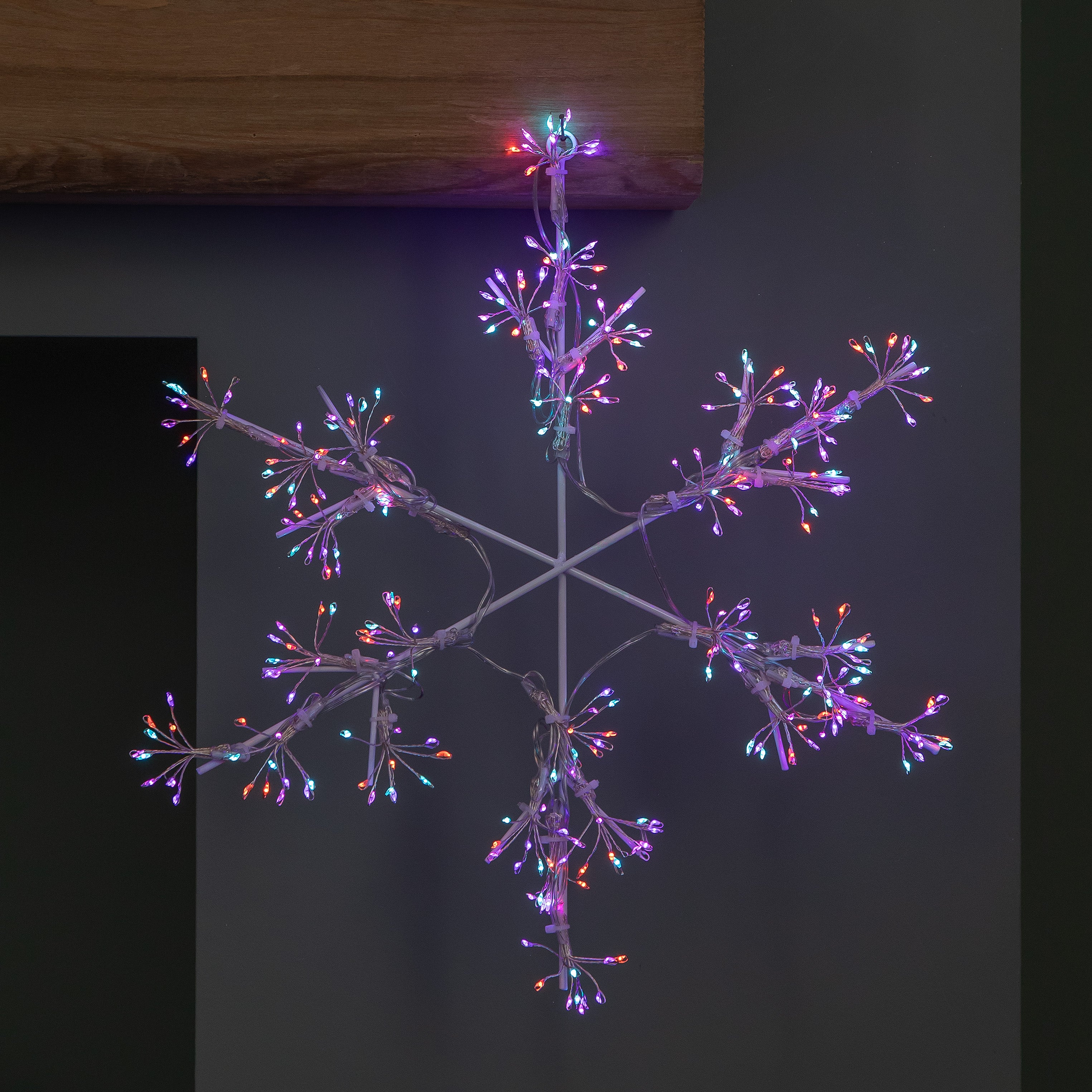 40cm LED Hanging Snowflake Christmas Decoration in Rainbow