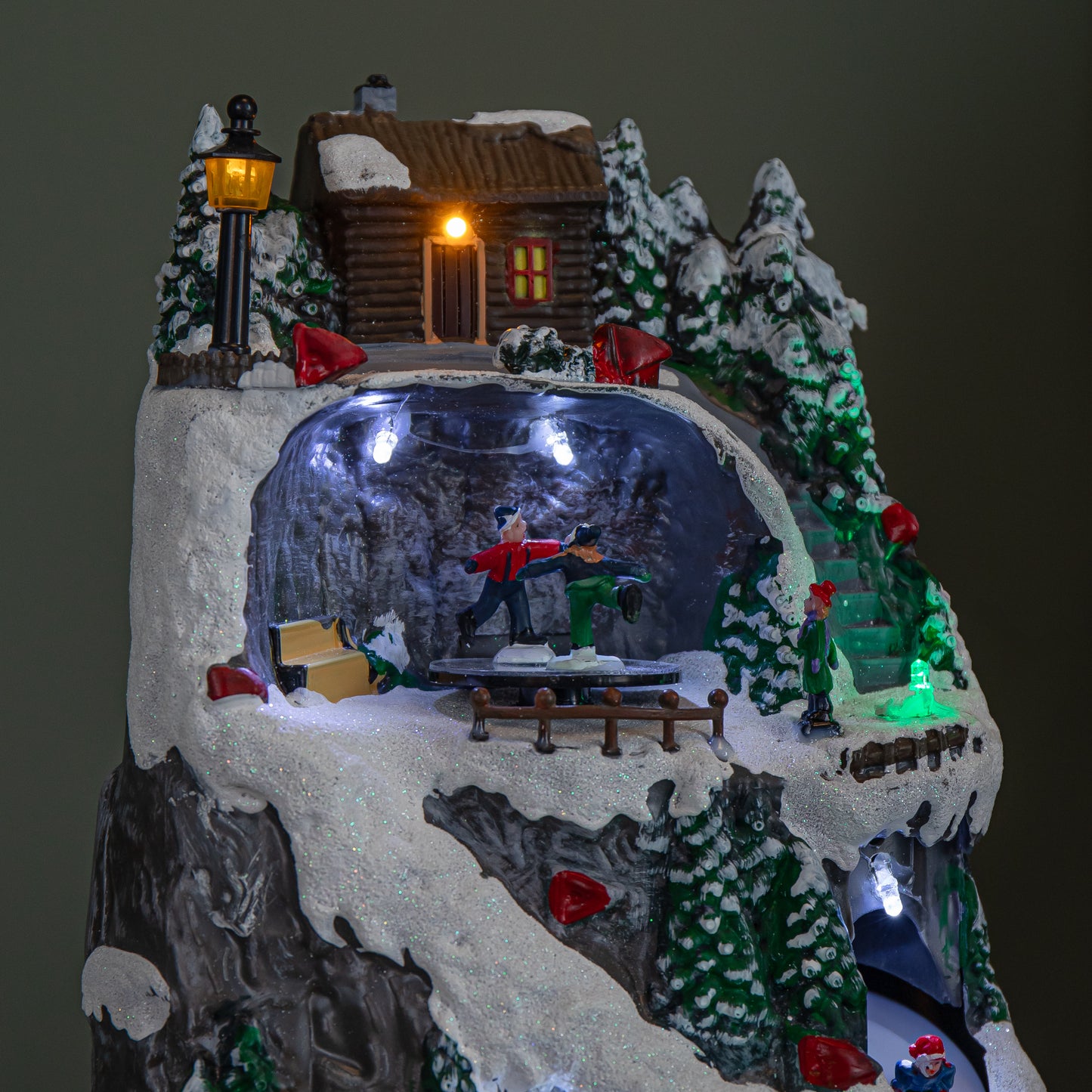 30cm Light up Christmas Winter Ski Village Scene with Music and LEDs
