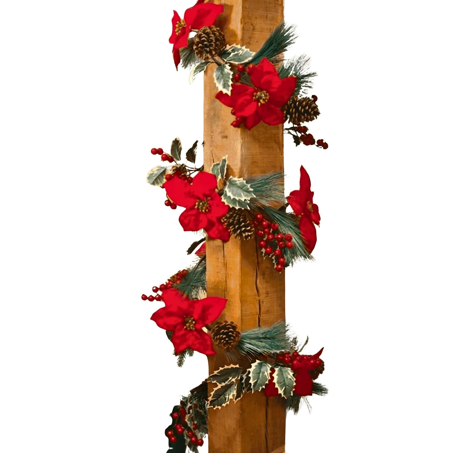 1.8m Red and Green Christmas Poinsettia Garland with Pinecones & Seasonal Foliage