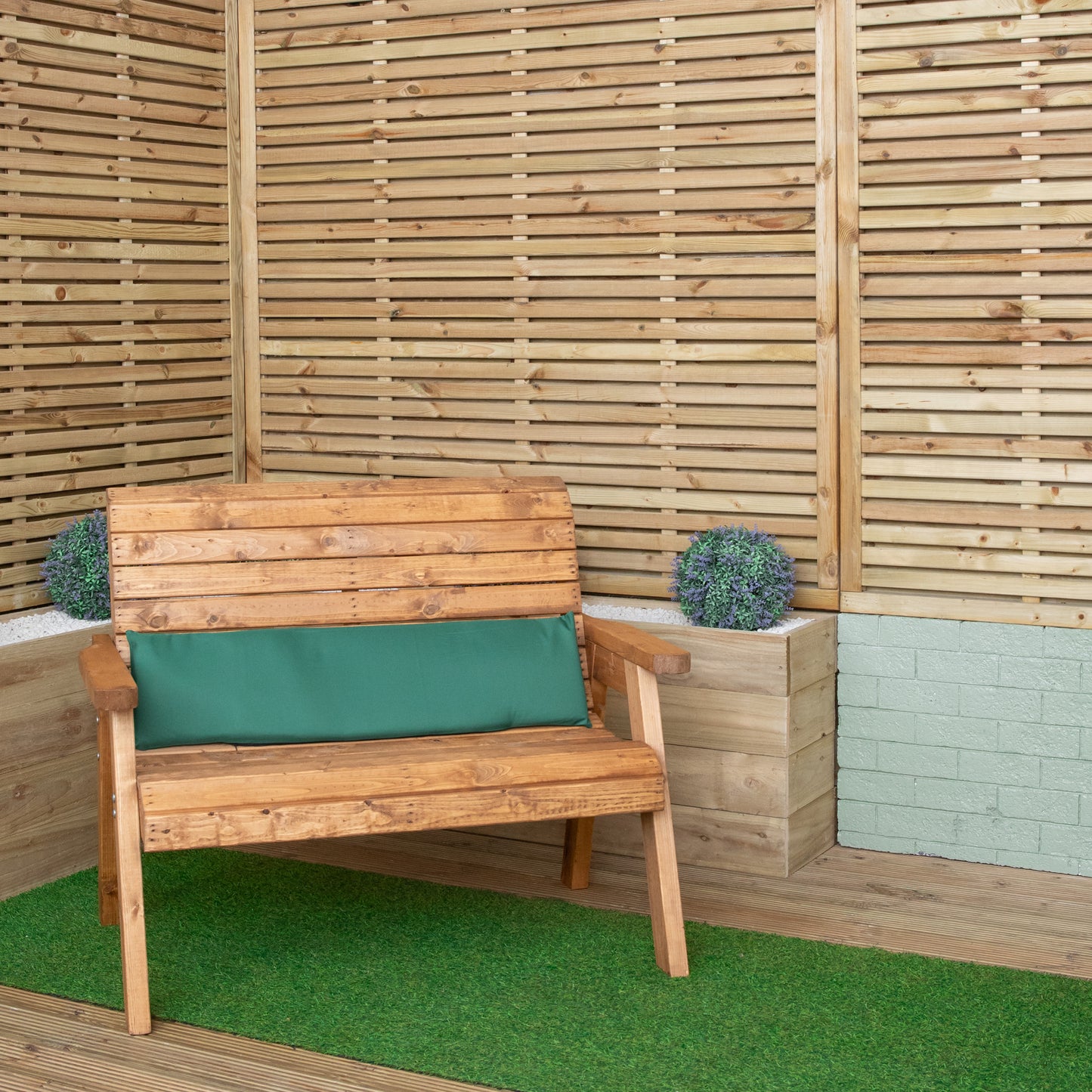 99 x 20 x 5cm Cushion Back for 2 Seater Wooden Garden Bench in Green