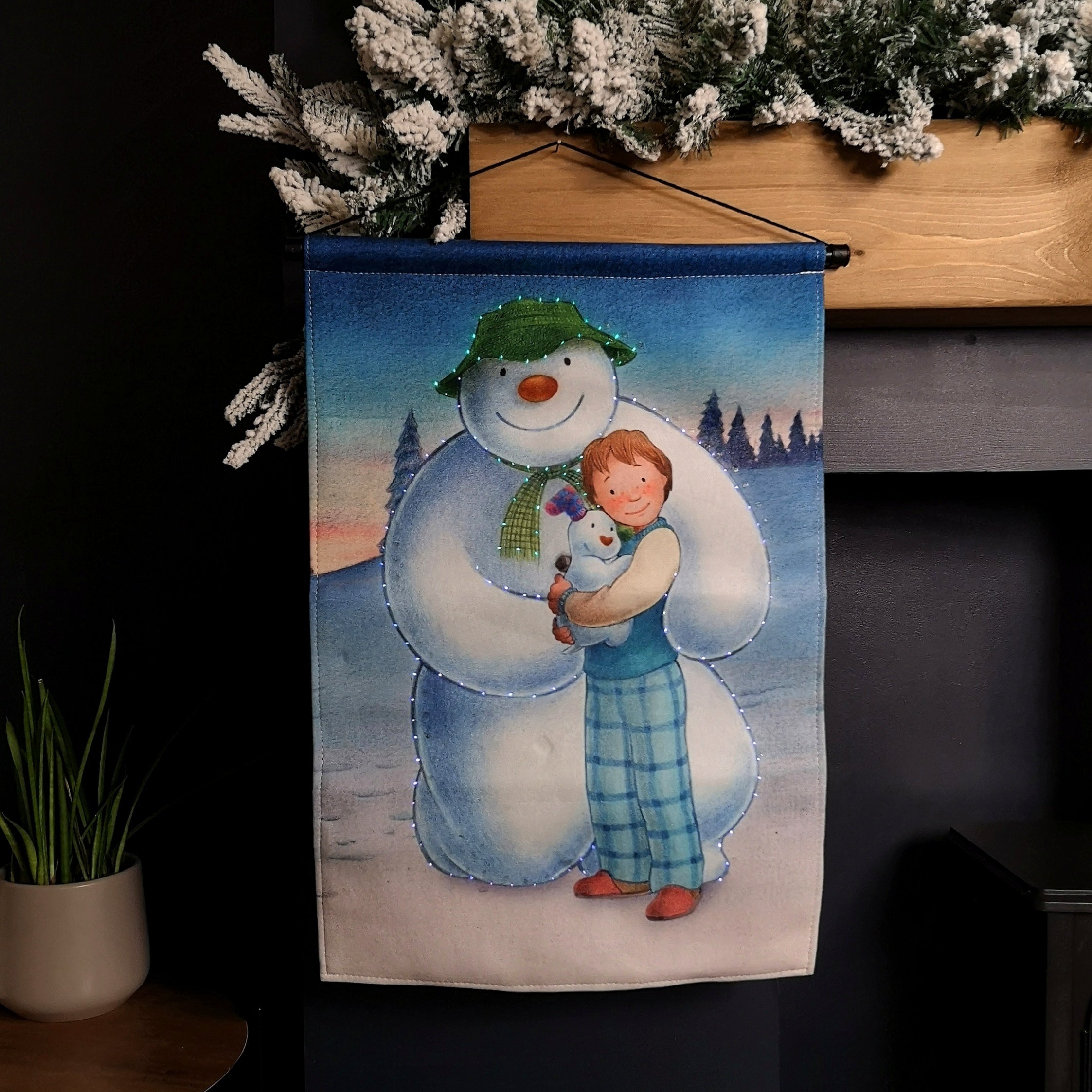 Battery Operated 60cm x 40cm Light up The Snowman and Snowdog Hanging Christmas Wall Art